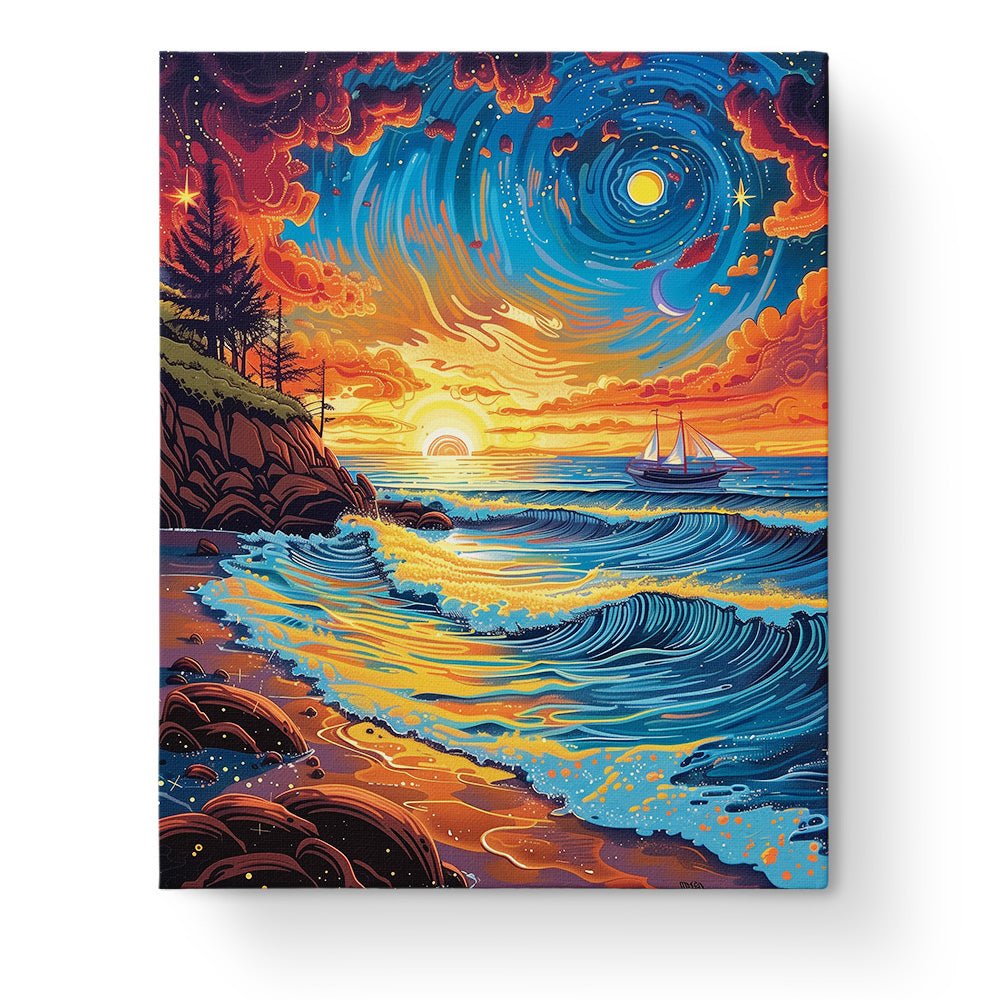 Starry Coastal Evening - Sea Landscape - BestPaintByNumbers - Paint by Numbers Custom Kit