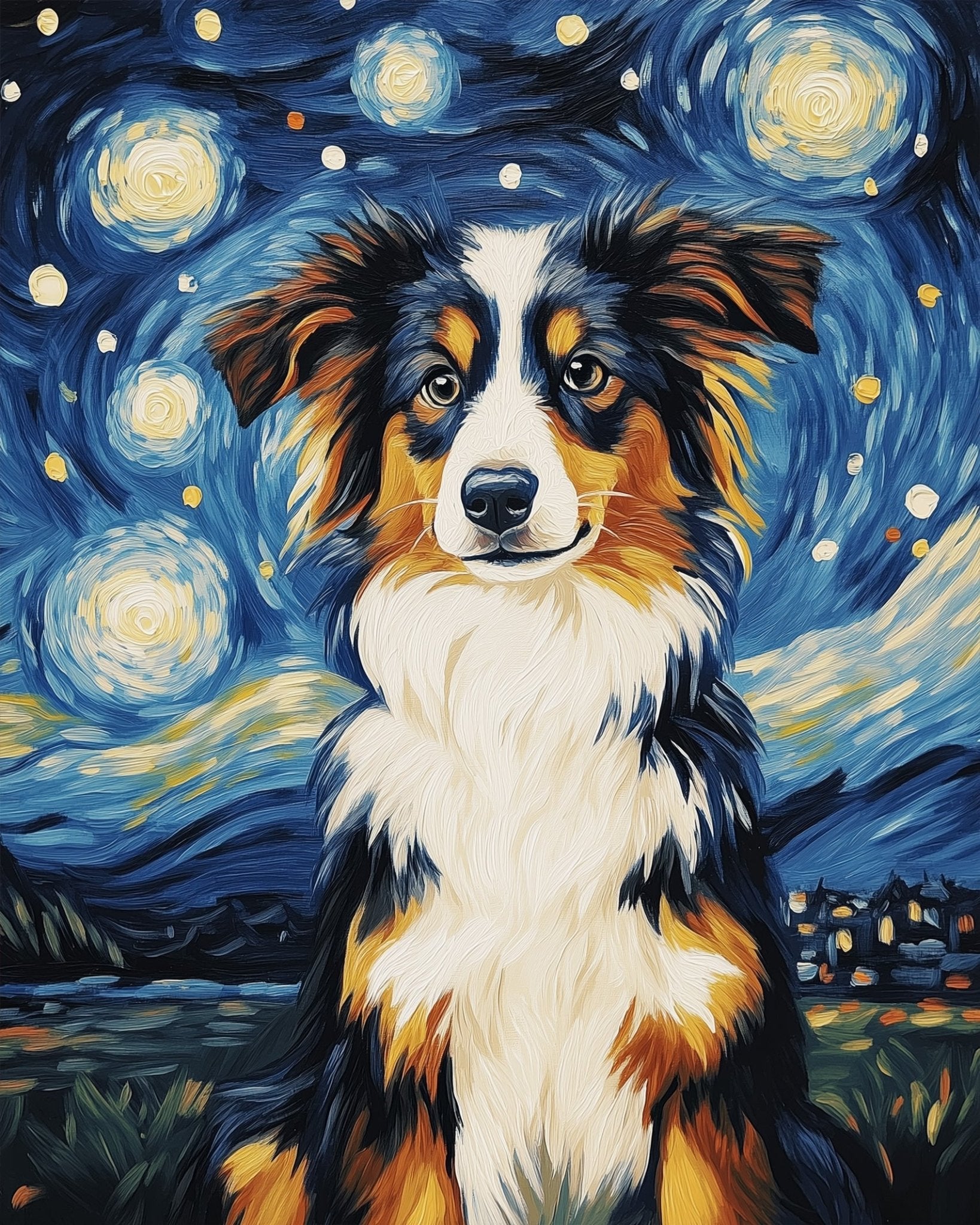 Starry Night Aussie Shepherd - Dogs - BestPaintByNumbers - Paint by Numbers Custom Kit