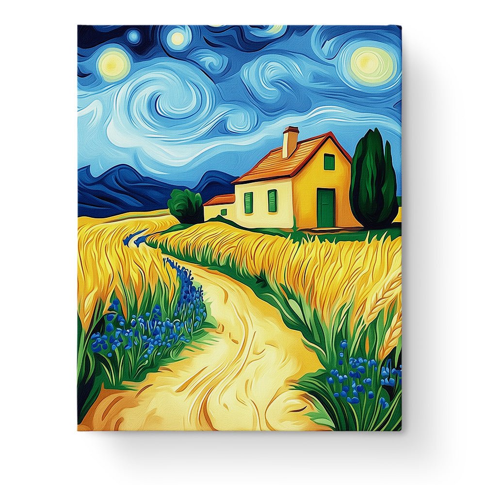 Starry Night Cottage - Landscapes - BestPaintByNumbers - Paint by Numbers Custom Kit