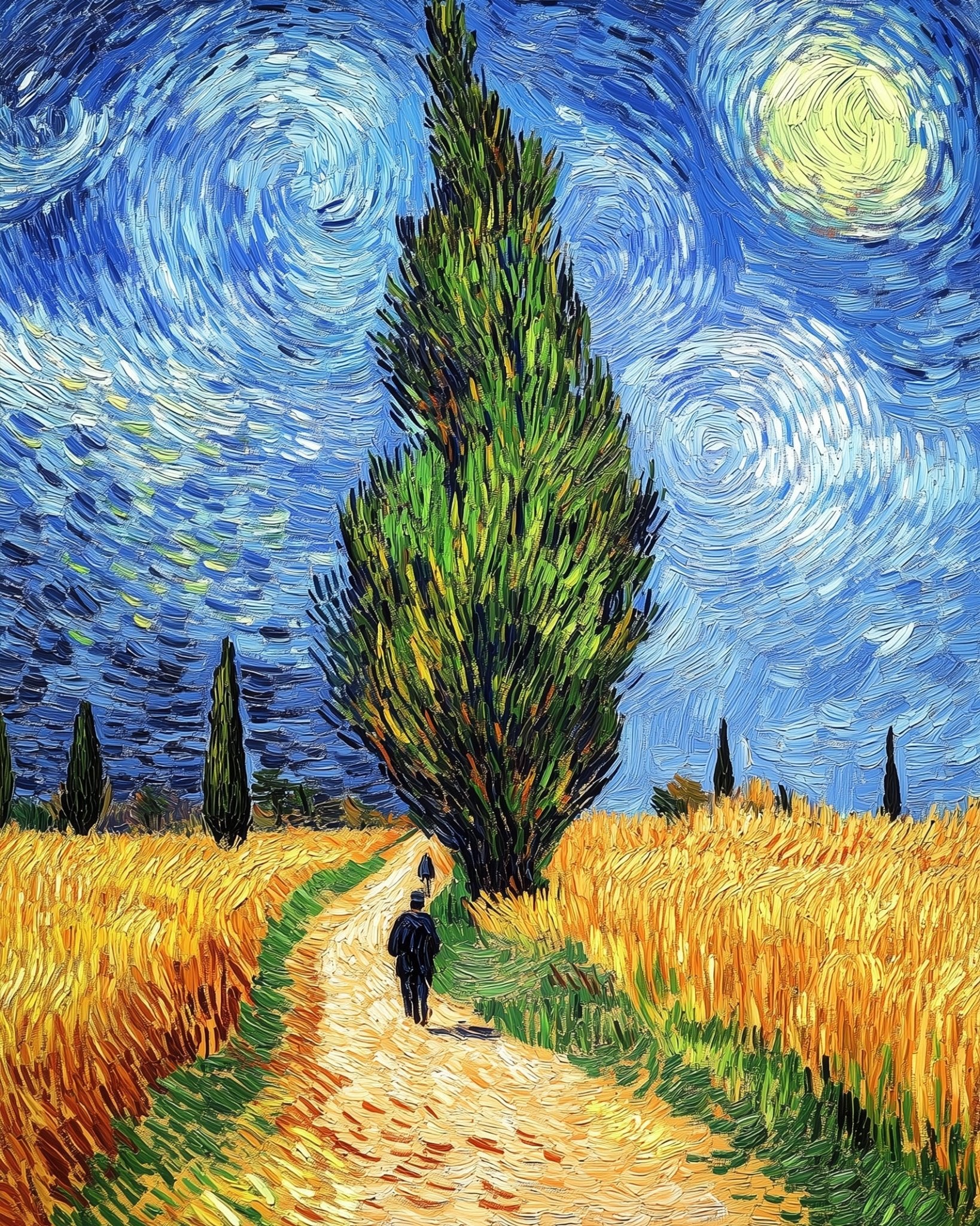 Starry Wheatfield Path - Landscapes - BestPaintByNumbers - Paint by Numbers Custom Kit