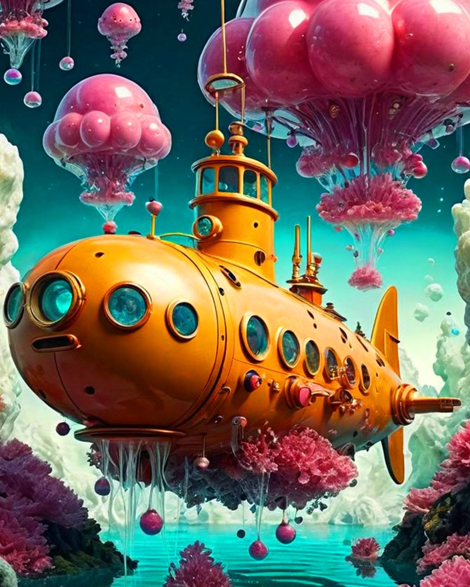 Submarine and Floating Islands - Surrealism - BestPaintByNumbers - Paint by Numbers Custom Kit