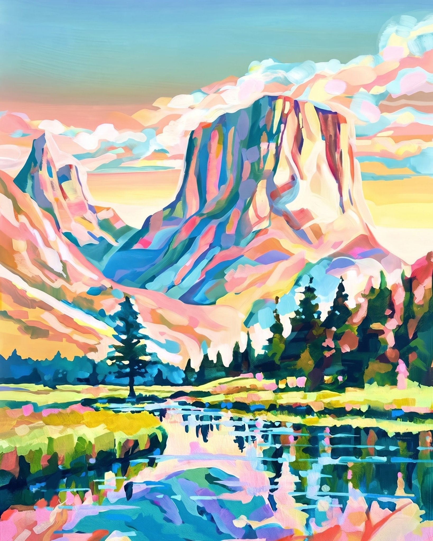 Sunlit Mountain Reflection - Landscape - BestPaintByNumbers - Paint by Numbers Custom Kit