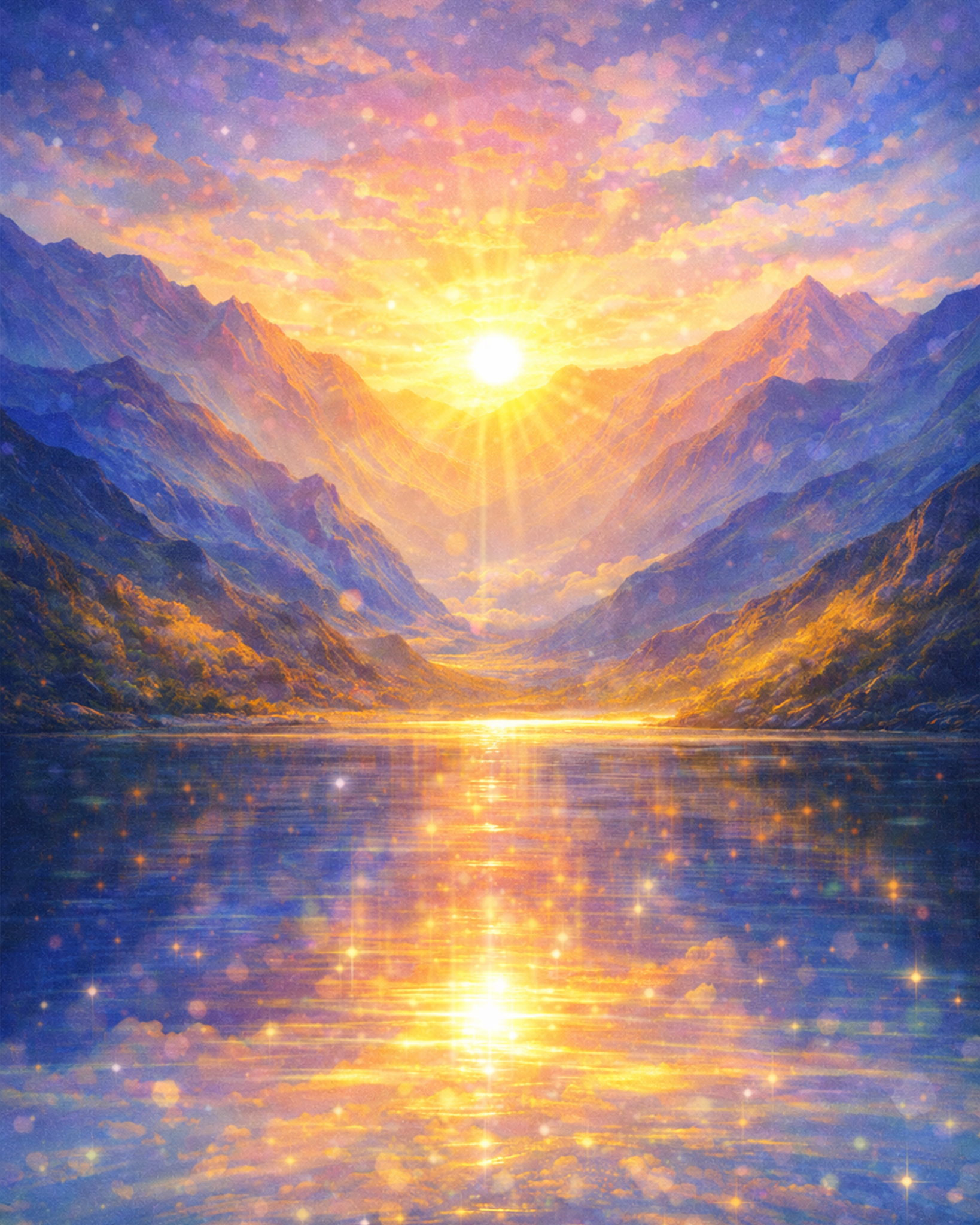 Sunlit Mountain Reflection - Meditation - BestPaintByNumbers - Paint by Numbers Custom Kit