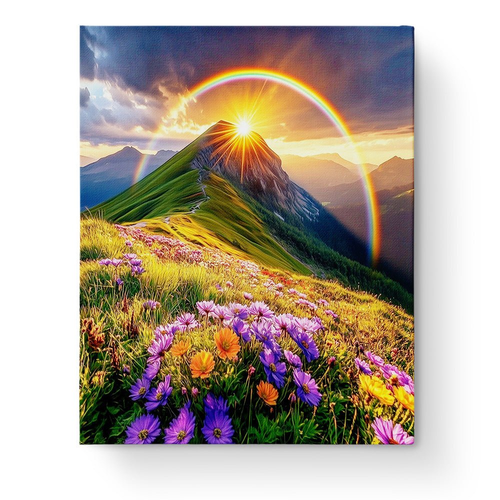Sunlit Mountain with Flowers - Landscape - BestPaintByNumbers - Paint by Numbers Custom Kit