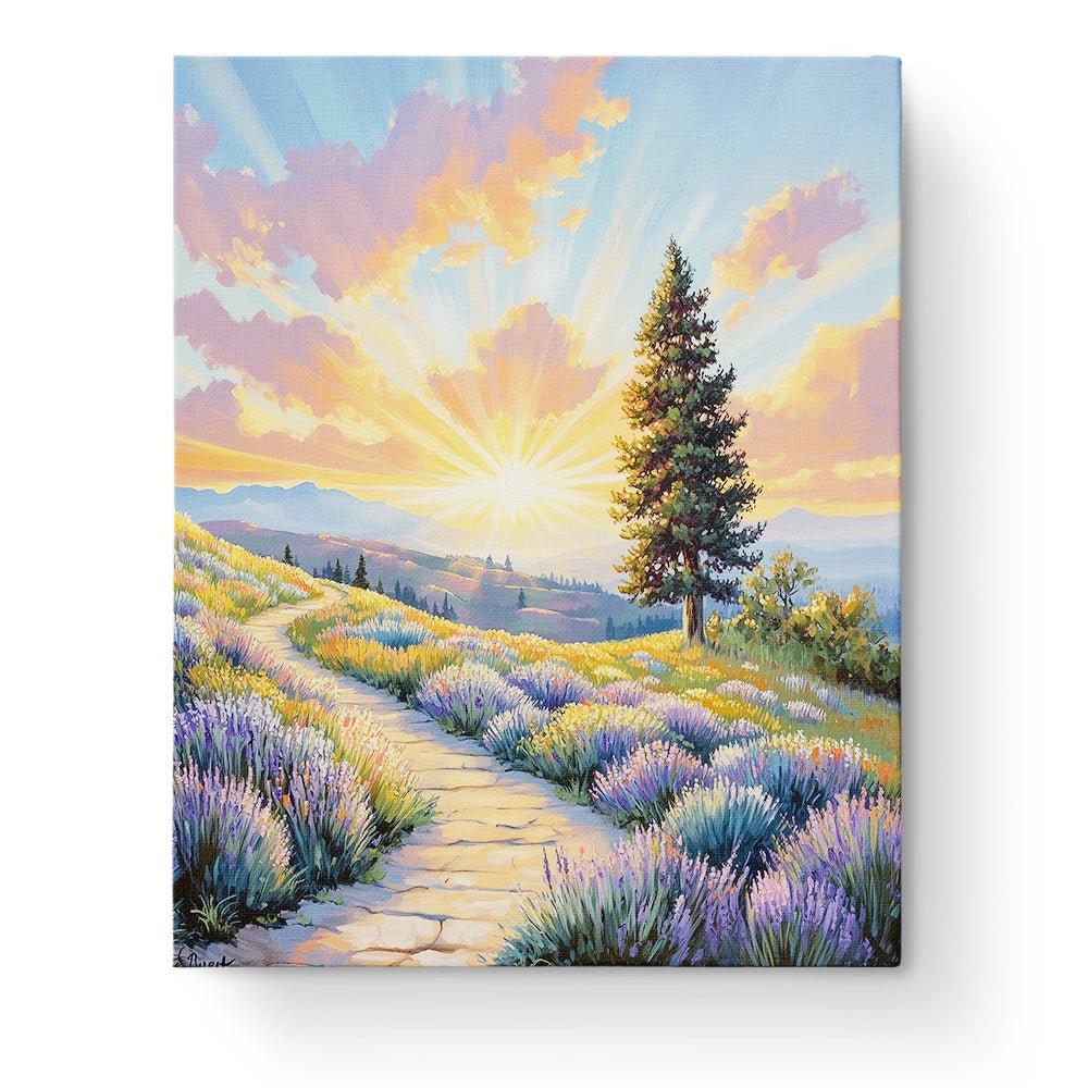 Sunlit Pathway through Lavender Fields - Landscape - BestPaintByNumbers - Paint by Numbers Custom Kit