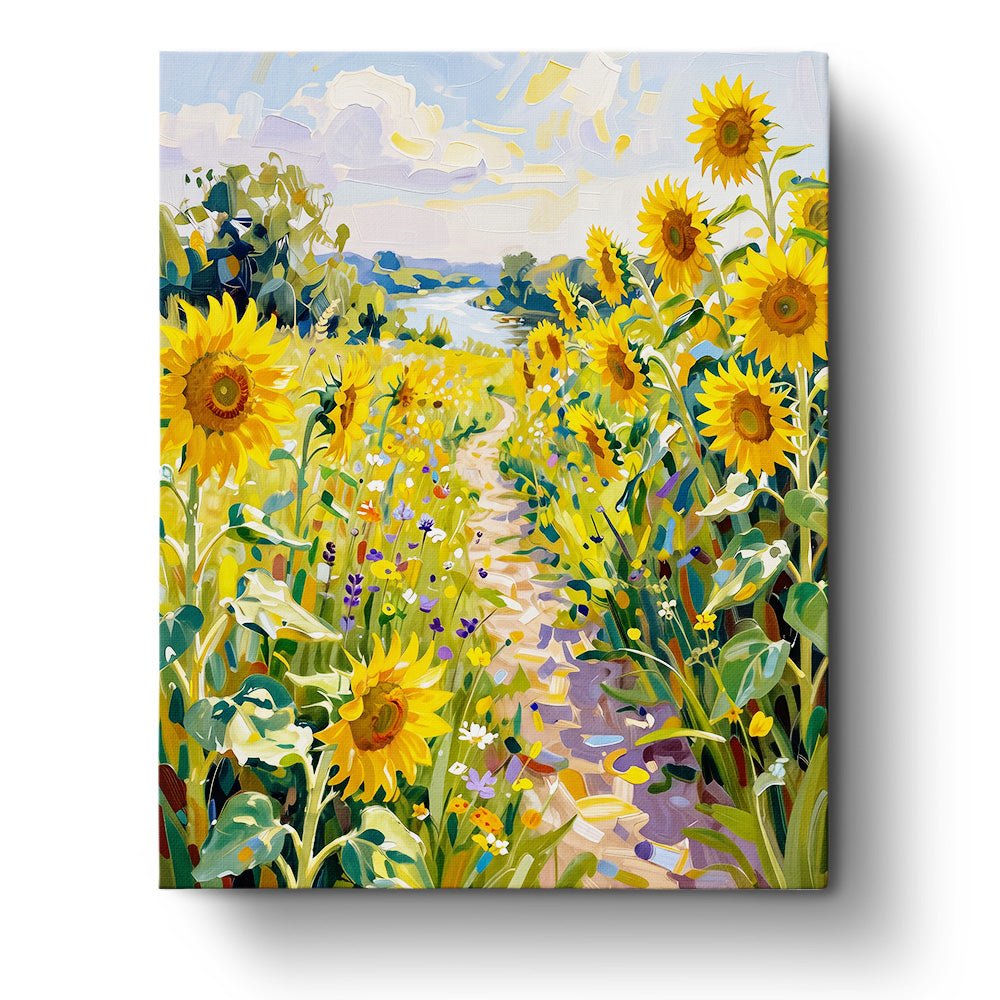 Sunlit Pathway with Sunflowers - Flowers - BestPaintByNumbers - Paint by Numbers Custom Kit