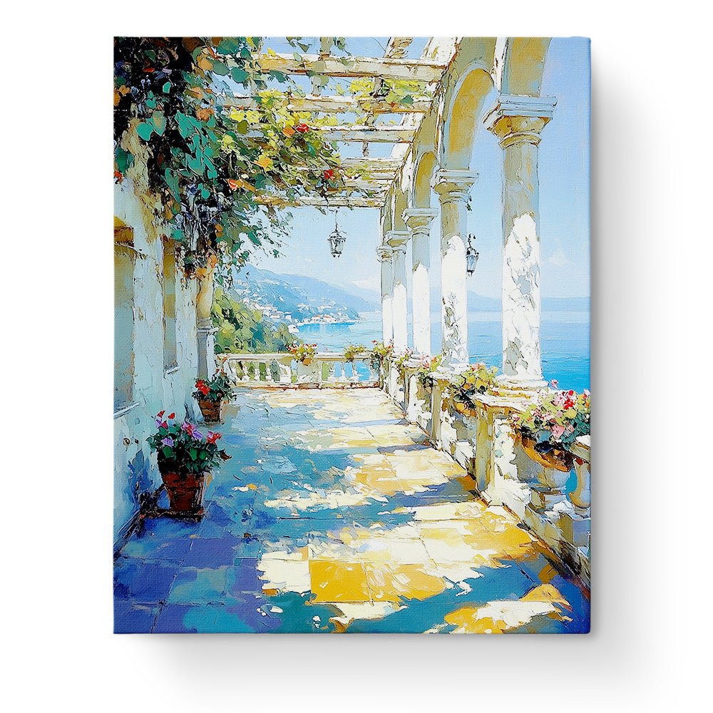 Sunlit Terrace View - Impressionist - BestPaintByNumbers - Paint by Numbers Custom Kit