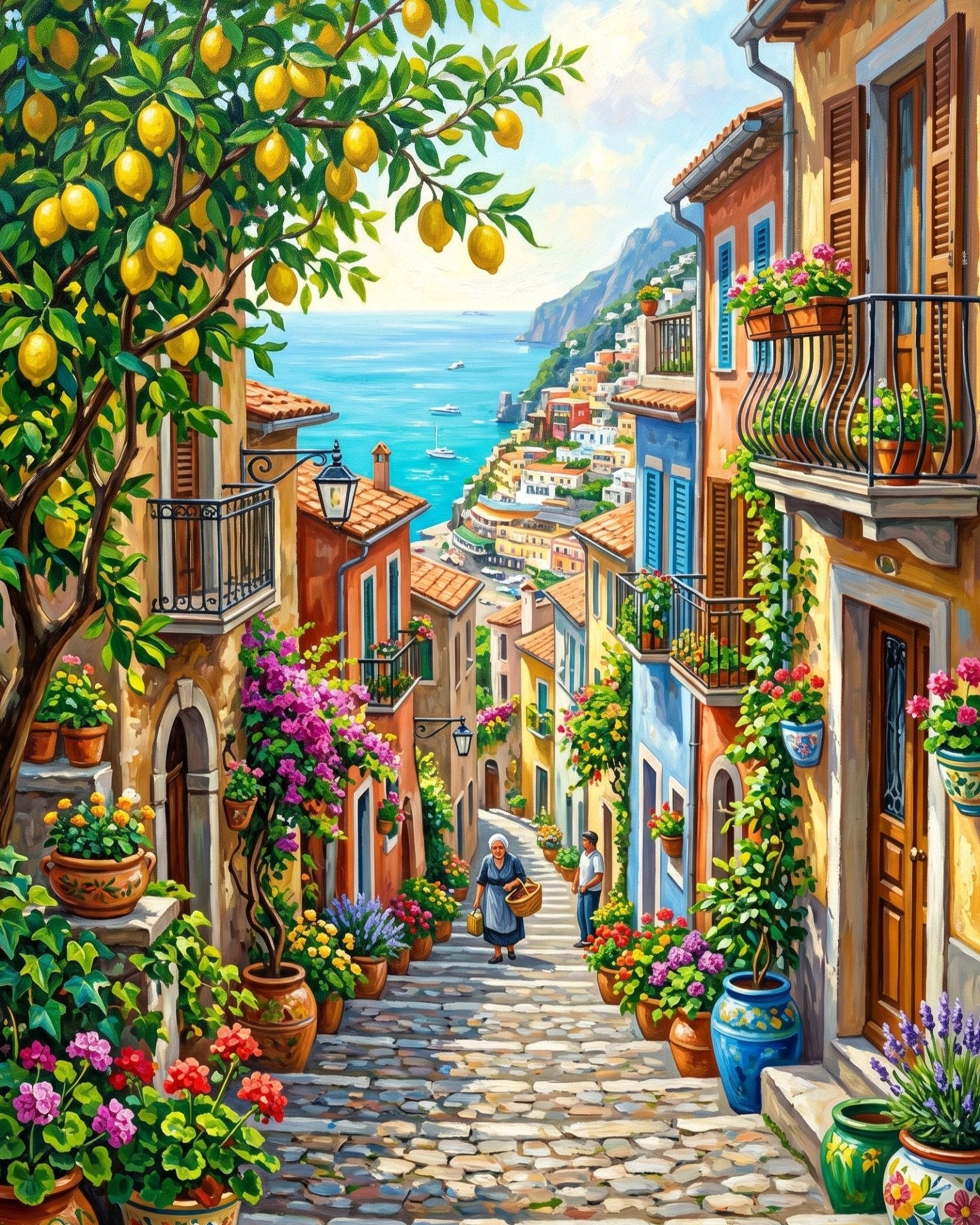 Sunny Coastal Street - Places - BestPaintByNumbers - Paint by Numbers Custom Kit