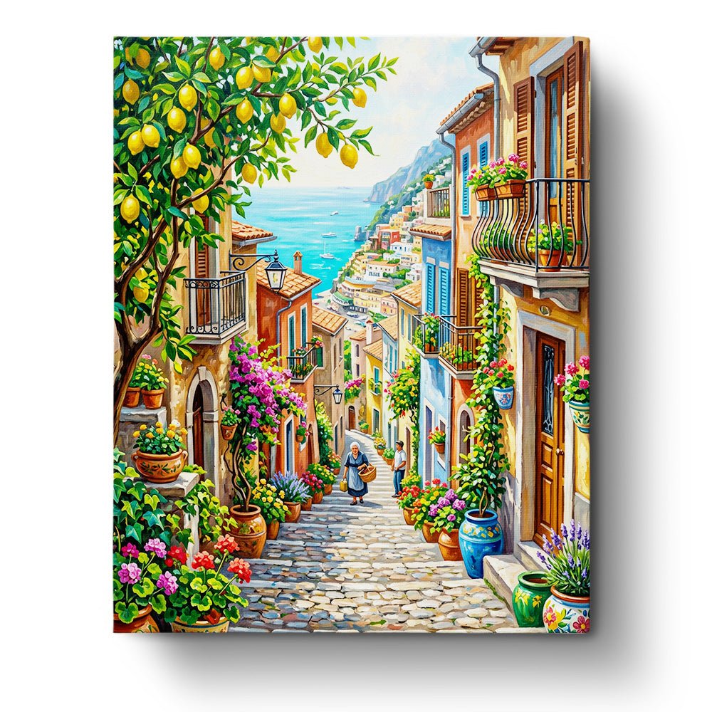 Sunny Coastal Street - Places - BestPaintByNumbers - Paint by Numbers Custom Kit