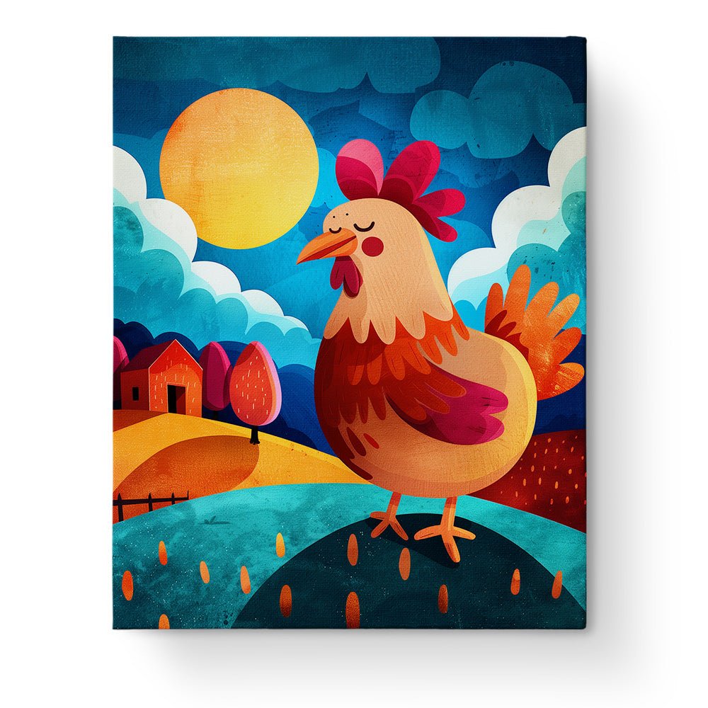 Fixed paint by numbers kit, 24 colors, 12x16in. Sunny rooster with bold colors. Perfect creative escape for kids.