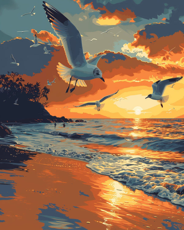 Sunset At The Beach - BestPaintByNumbers - Paint by Numbers Custom Kit