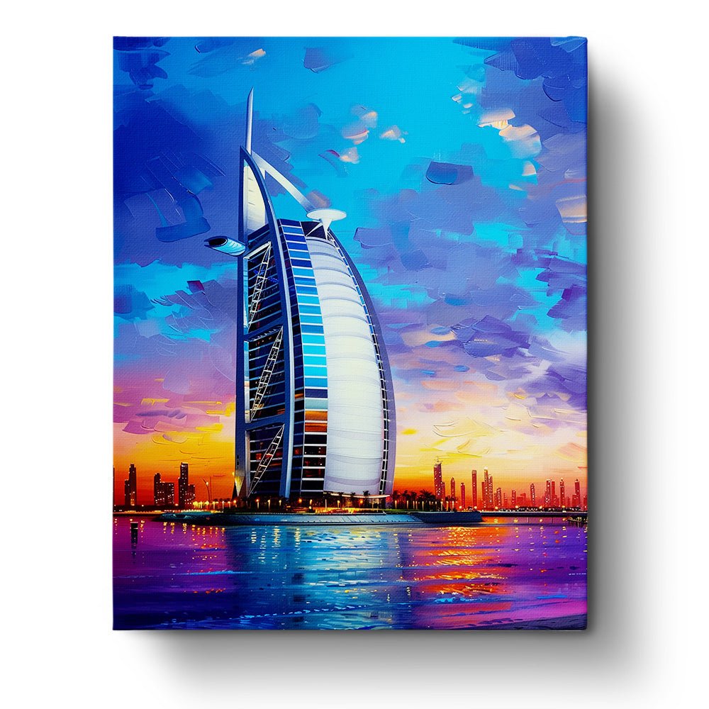 Sunset at the Burj Al Arab in Dubai - BestPaintByNumbers - Paint by Numbers Custom Kit