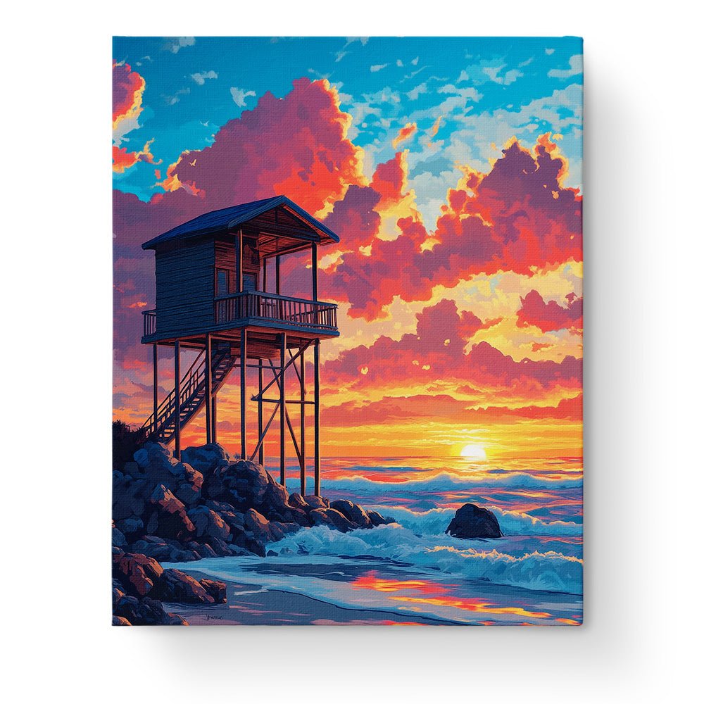 Sunset Beach House - Lo - Fi - BestPaintByNumbers - Paint by Numbers Custom Kit