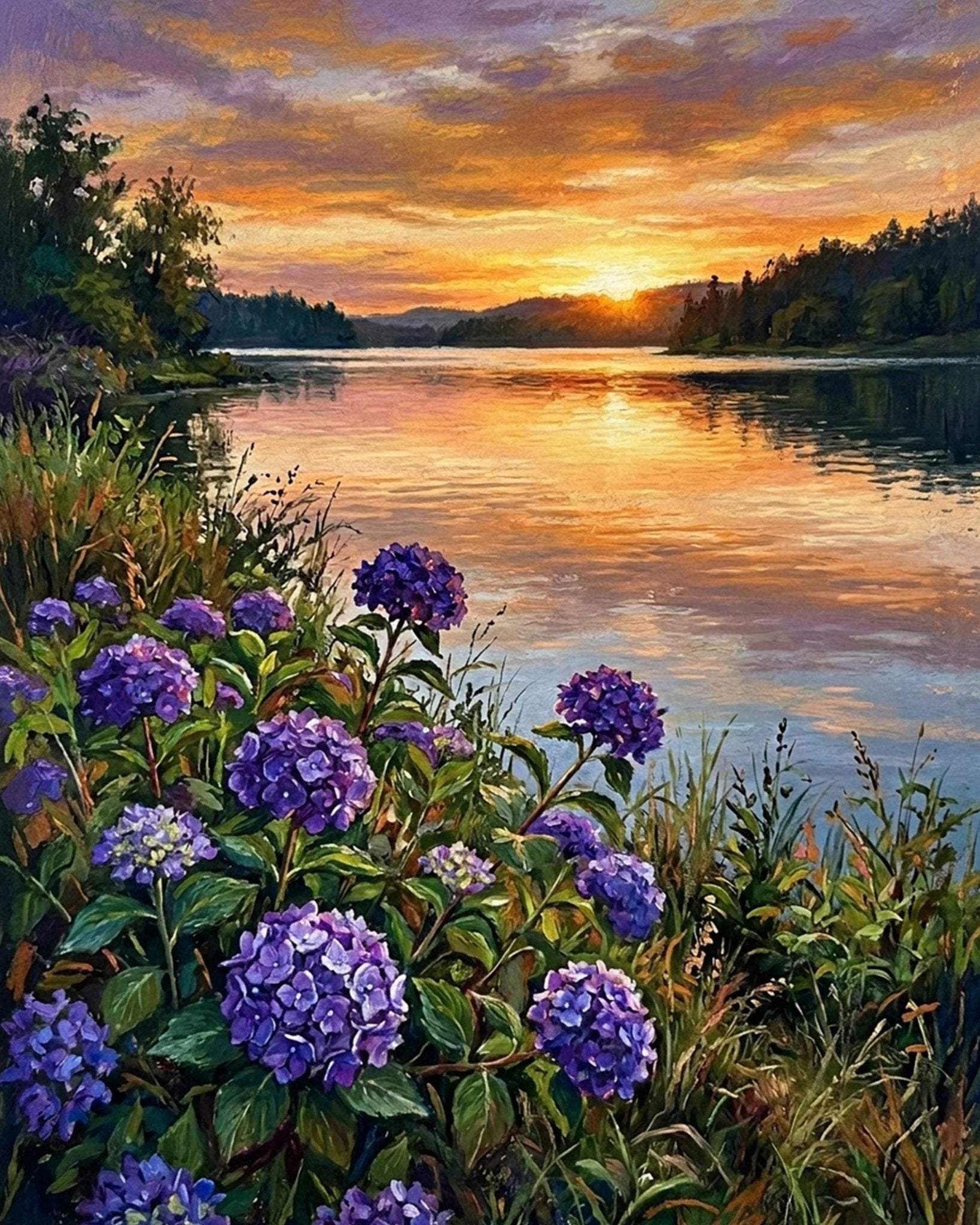Sunset by the Lake - Flowers - BestPaintByNumbers - Paint by Numbers Custom Kit