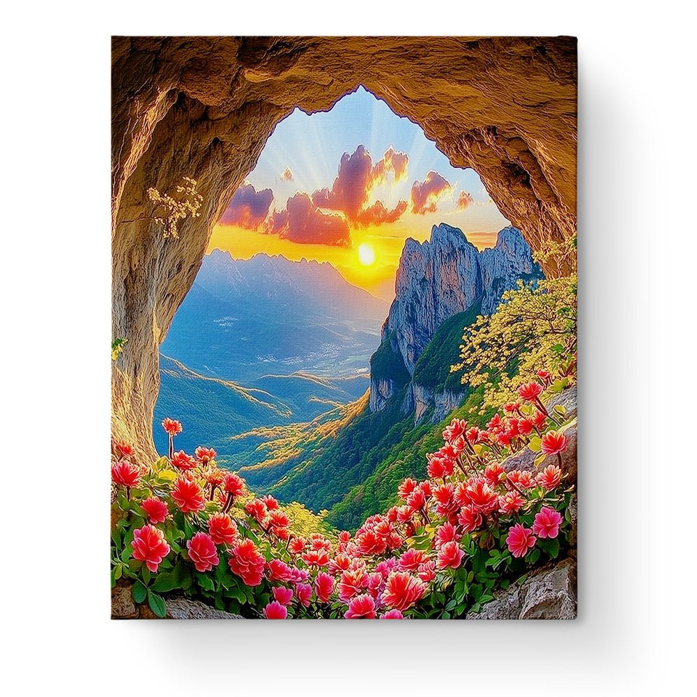 Sunset Cave View - Landscape - BestPaintByNumbers - Paint by Numbers Custom Kit