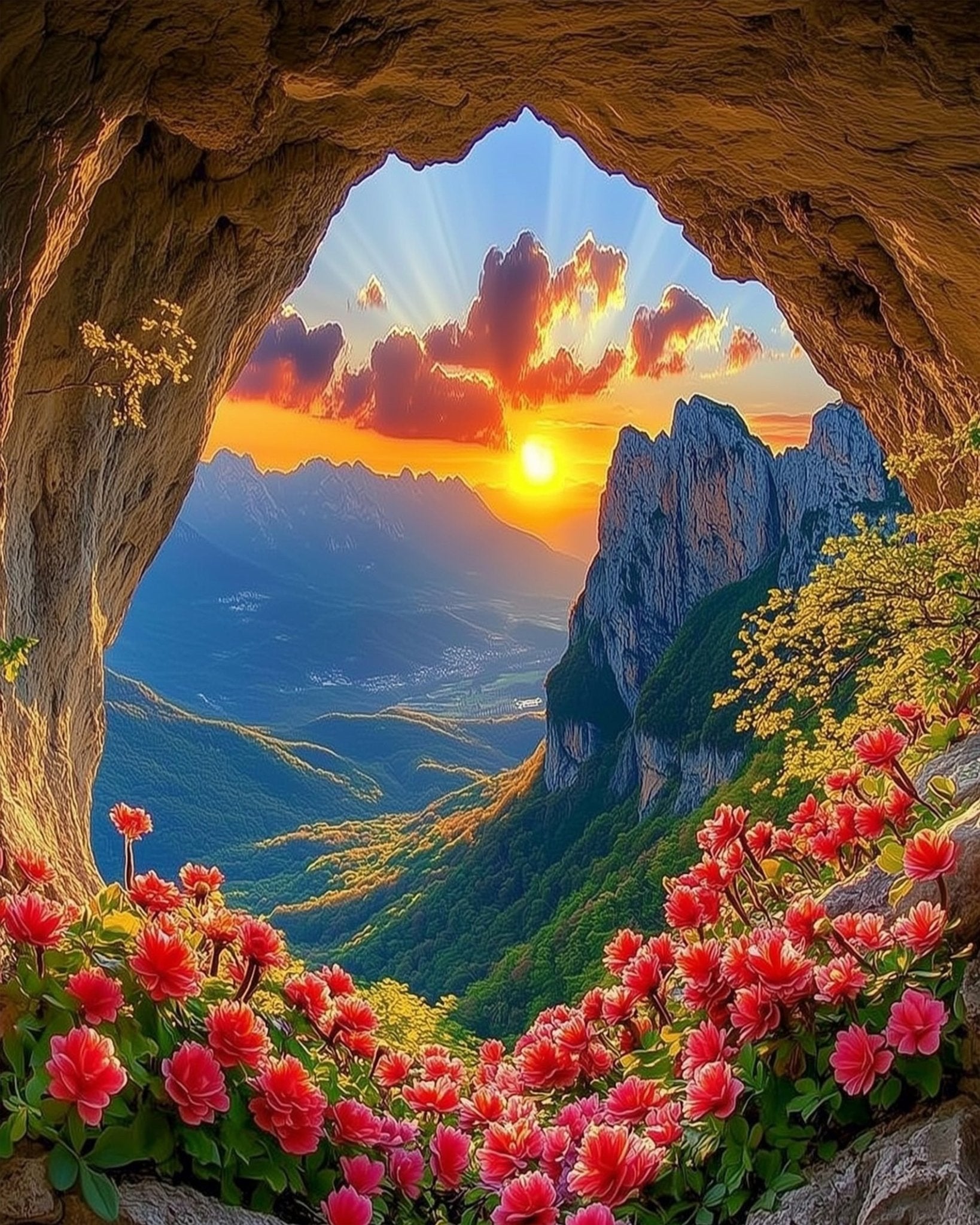 Sunset Cave View - Landscape - BestPaintByNumbers - Paint by Numbers Custom Kit