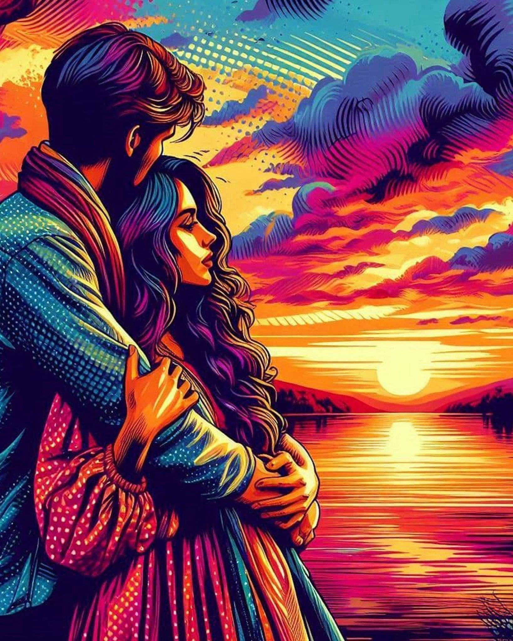 Sunset Embrace - Romance - BestPaintByNumbers - Paint by Numbers Custom Kit