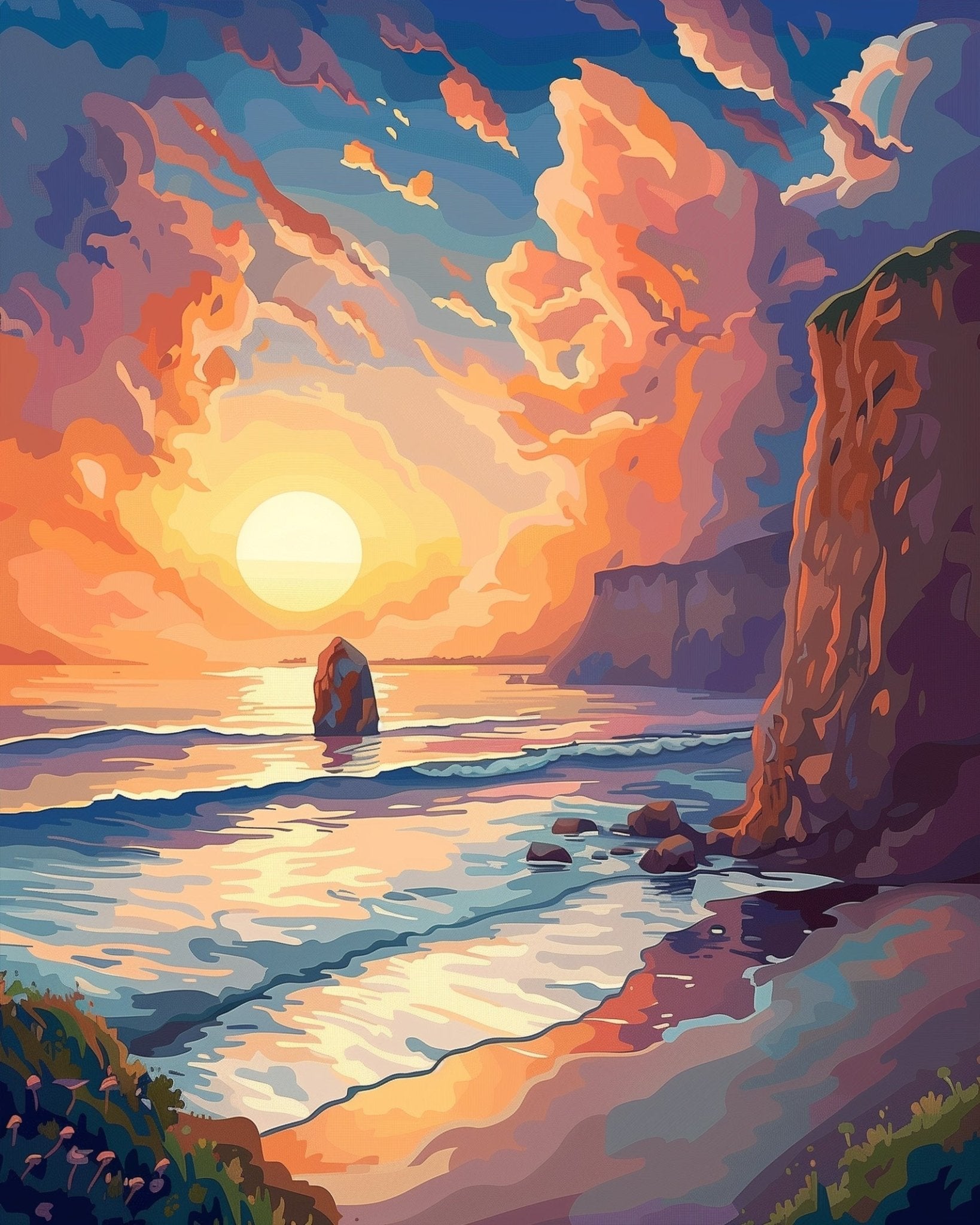 Sunset Over Cliffs - Sea Landscape - BestPaintByNumbers - Paint by Numbers Custom Kit