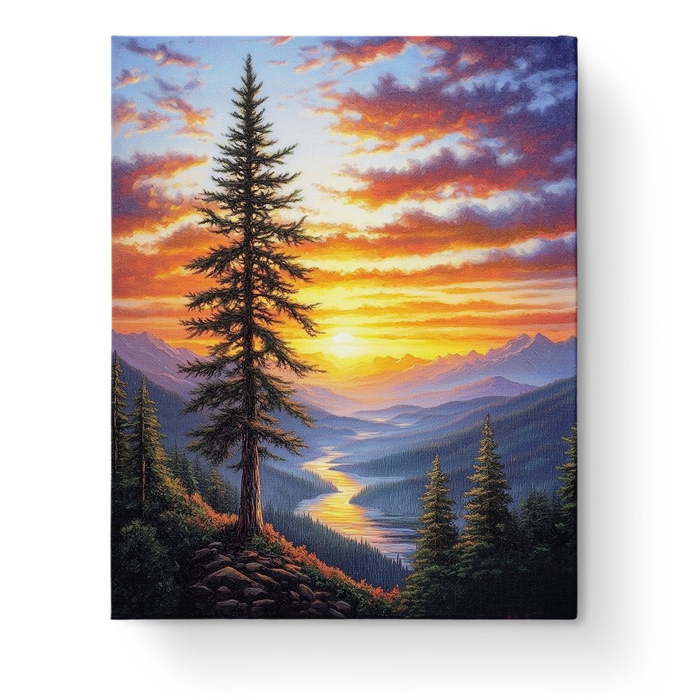 Sunset Over Forested Mountains - Landscape - BestPaintByNumbers - Paint by Numbers Custom Kit