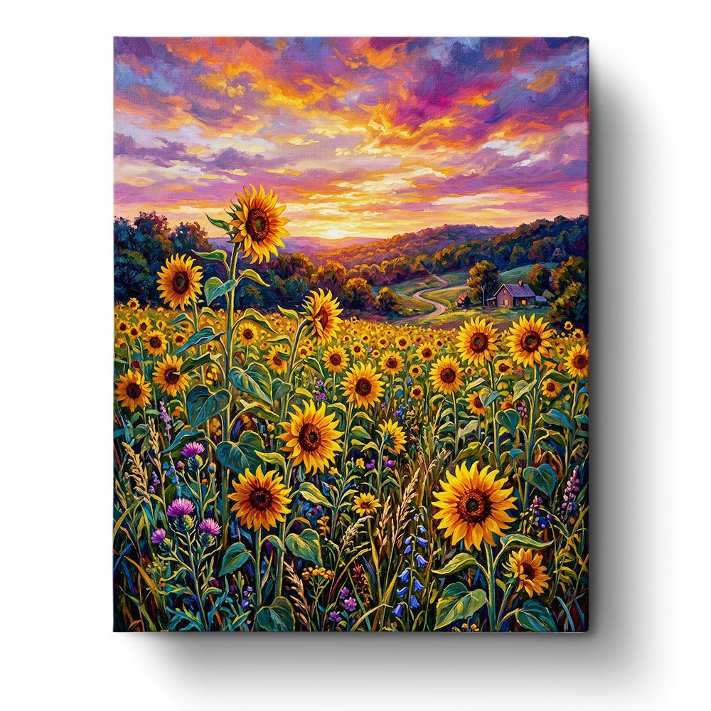 Sunset Over Sunflower Field - Landscape - BestPaintByNumbers - Paint by Numbers Custom Kit