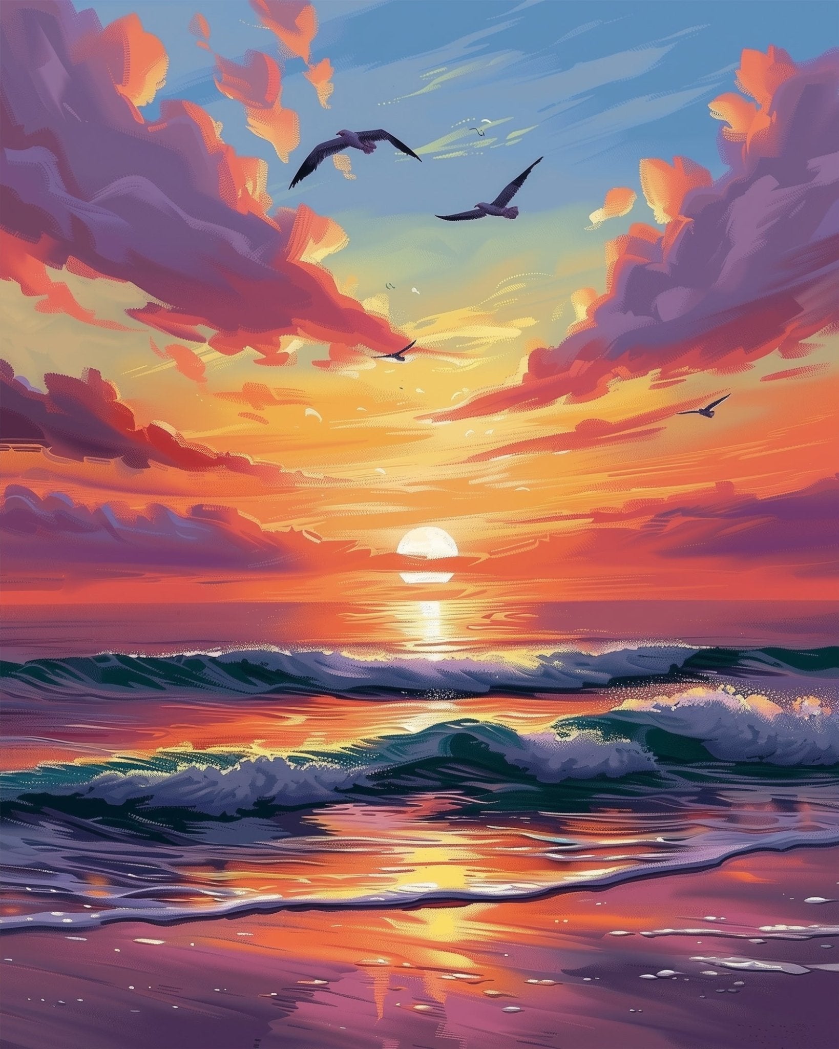 Sunset Over Waves - Sea Landscape - BestPaintByNumbers - Paint by Numbers Custom Kit