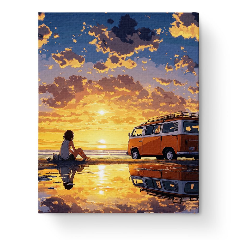 Sunset Reflection & Van Escape - Lo - Fi - BestPaintByNumbers - Paint by Numbers Custom Kit