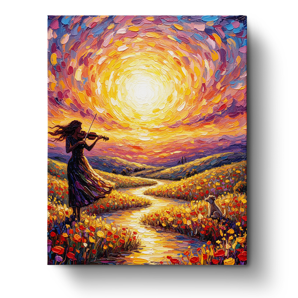 Sunset Serenade in Meadow - PeacefulMoments - BestPaintByNumbers - Paint by Numbers Custom Kit