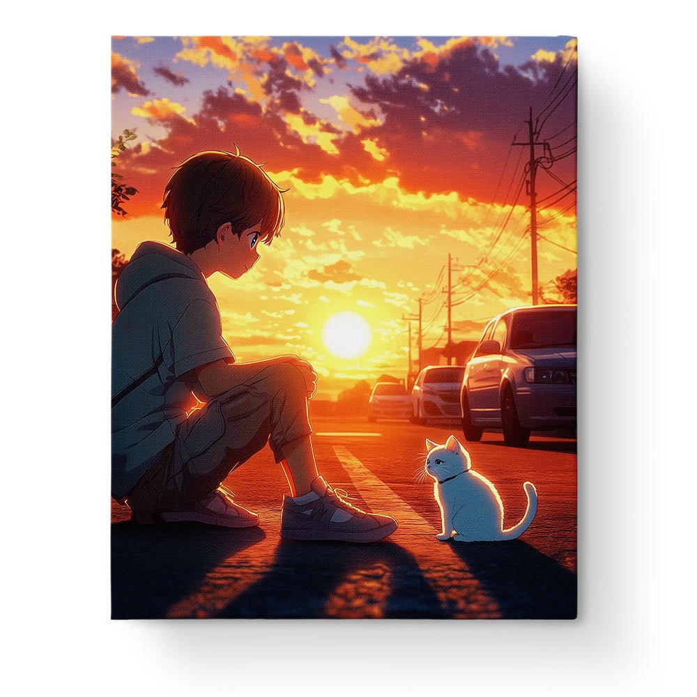 Sunset Serenity with Kitten - Lo - Fi - BestPaintByNumbers - Paint by Numbers Custom Kit