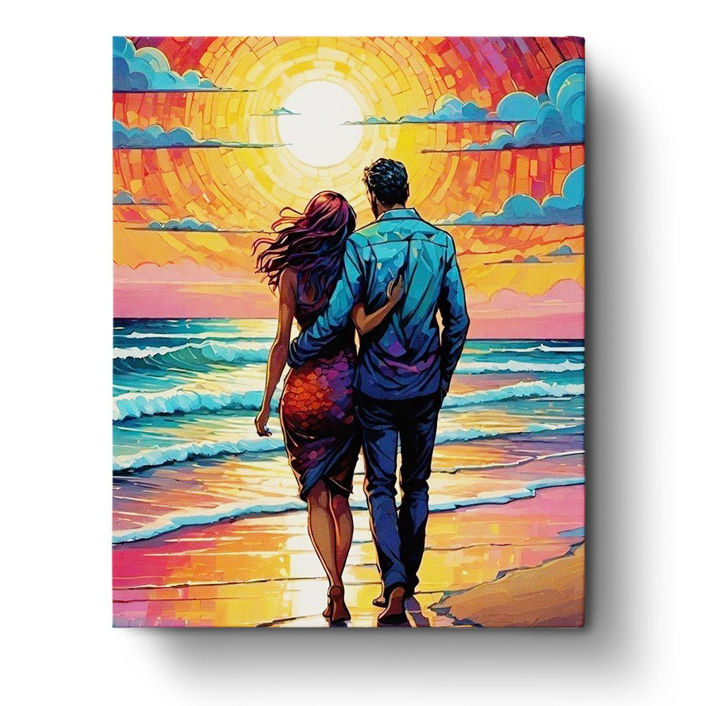 Sunset Stroll by the Sea - Romance - BestPaintByNumbers - Paint by Numbers Custom Kit