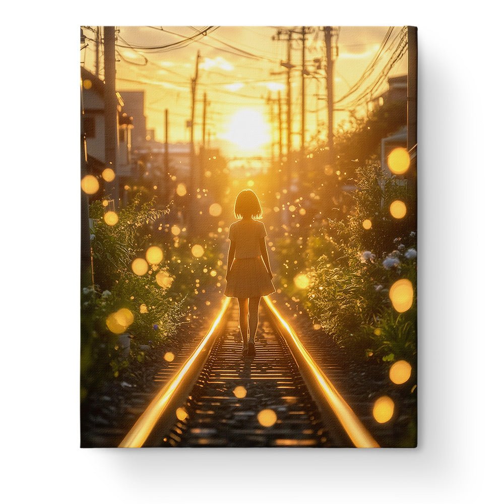 Sunset Stroll on Tracks - Lo - Fi - BestPaintByNumbers - Paint by Numbers Custom Kit