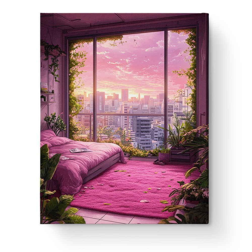 Sunset Urban Bedroom - Lo - Fi - BestPaintByNumbers - Paint by Numbers Custom Kit