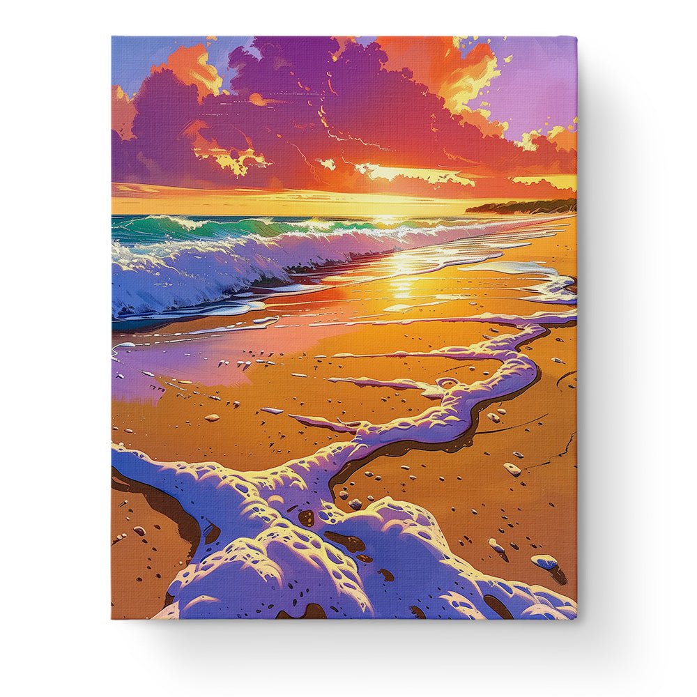 Sunset Waves on Golden Sand - Sea Landscape - BestPaintByNumbers - Paint by Numbers Custom Kit