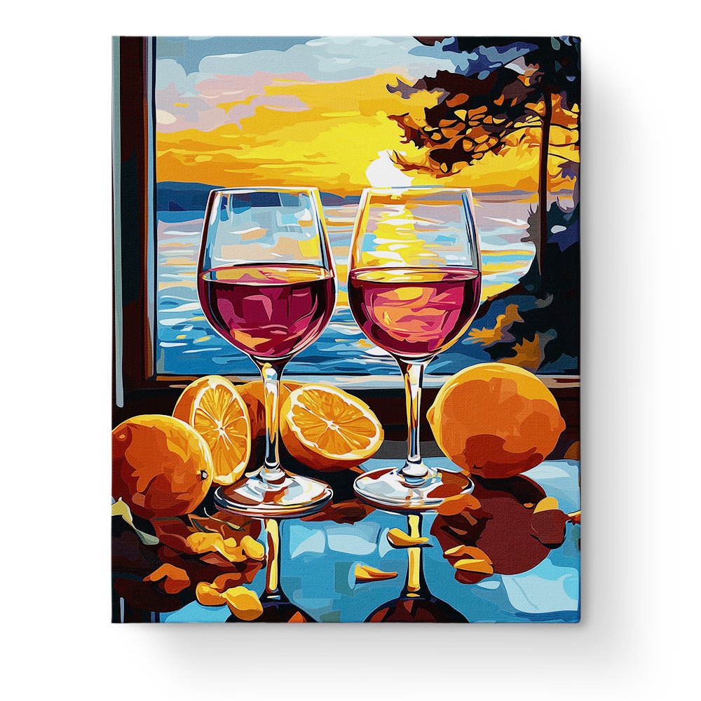 Sunset Wine and Oranges - Still Life - BestPaintByNumbers - Paint by Numbers Custom Kit