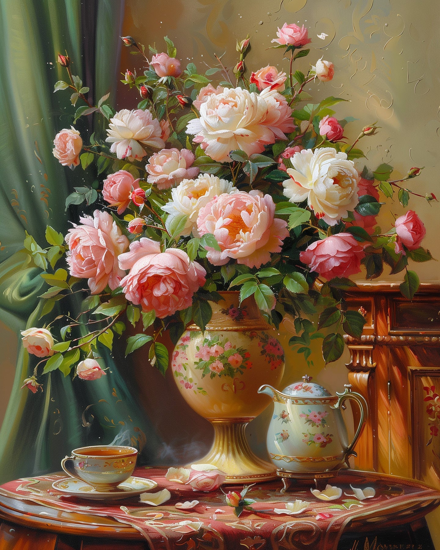 Tea Time with Flowers - BestPaintByNumbers - Paint by Numbers Fixed Kit