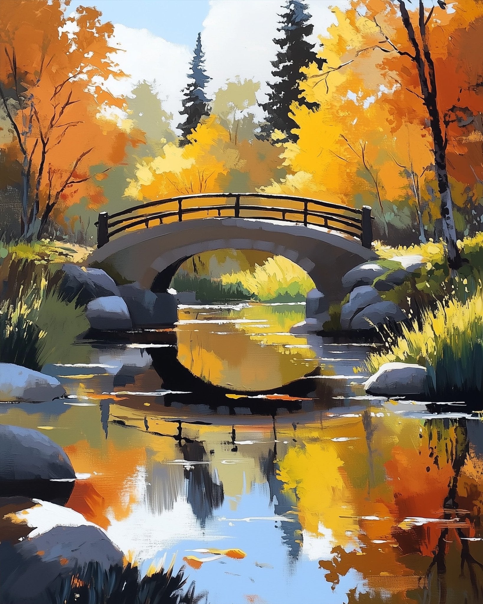 Tranquil Bridge in Autumn - Landscapes - BestPaintByNumbers - Paint by Numbers Custom Kit