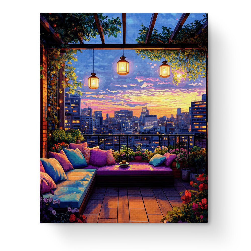 Tranquil City Sunset Terrace - Lo - Fi - BestPaintByNumbers - Paint by Numbers Custom Kit