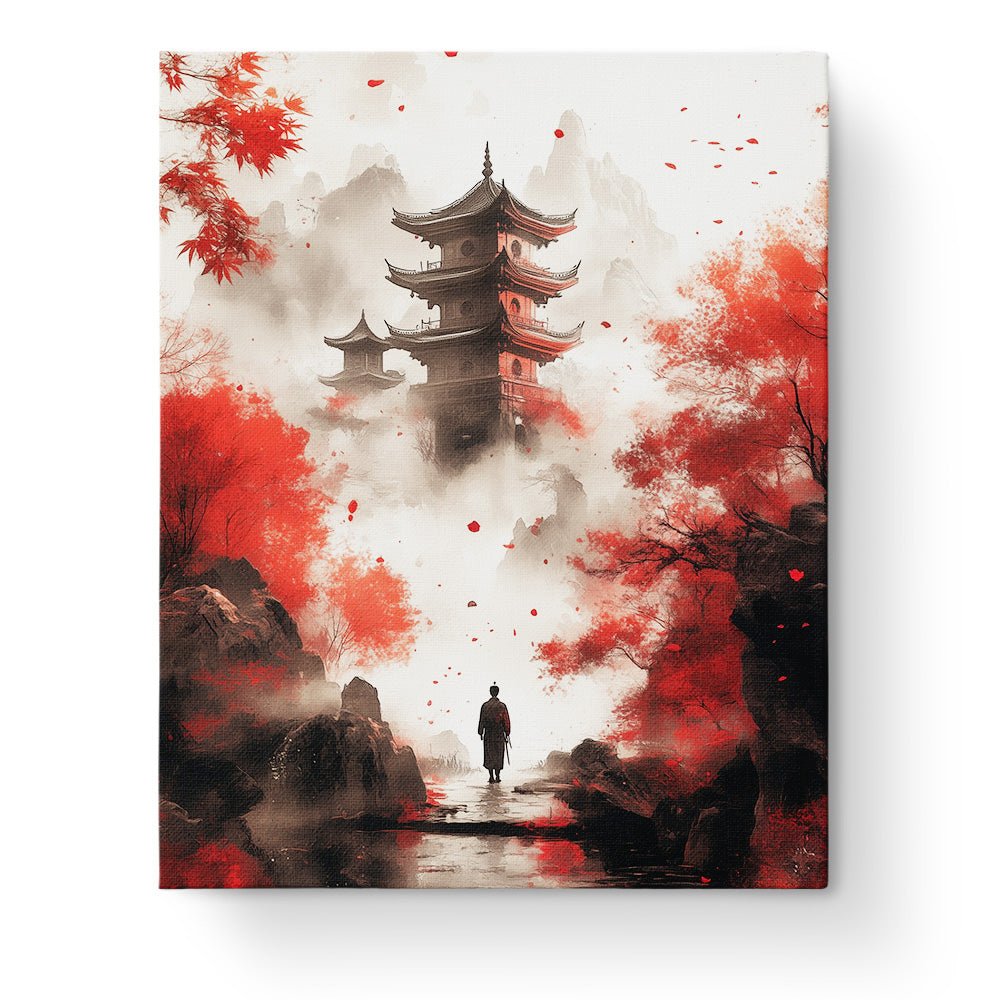 Tranquil Pagoda in Autumn Mist - Asian Art - BestPaintByNumbers - Paint by Numbers Custom Kit