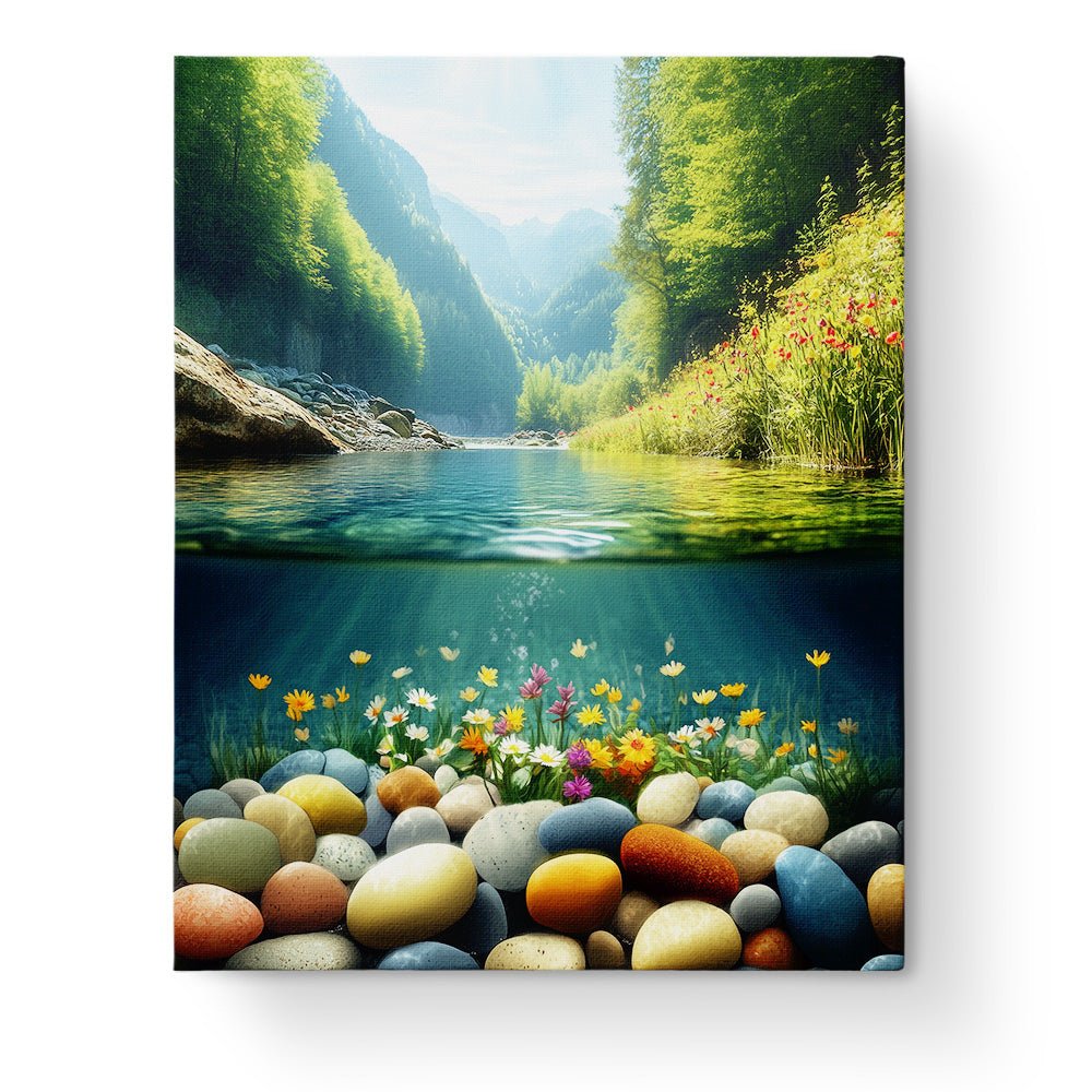Tranquil River and Mountain Scene - Landscape - BestPaintByNumbers - Paint by Numbers Custom Kit