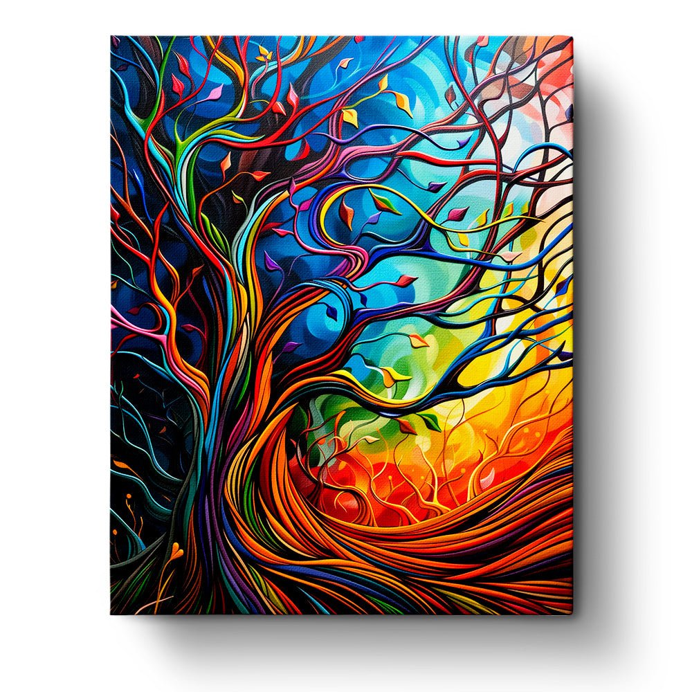 Fixed paint by numbers kit, 24 colors, 16x20in. Vibrant abstract tree. Perfect mindful painting activity.