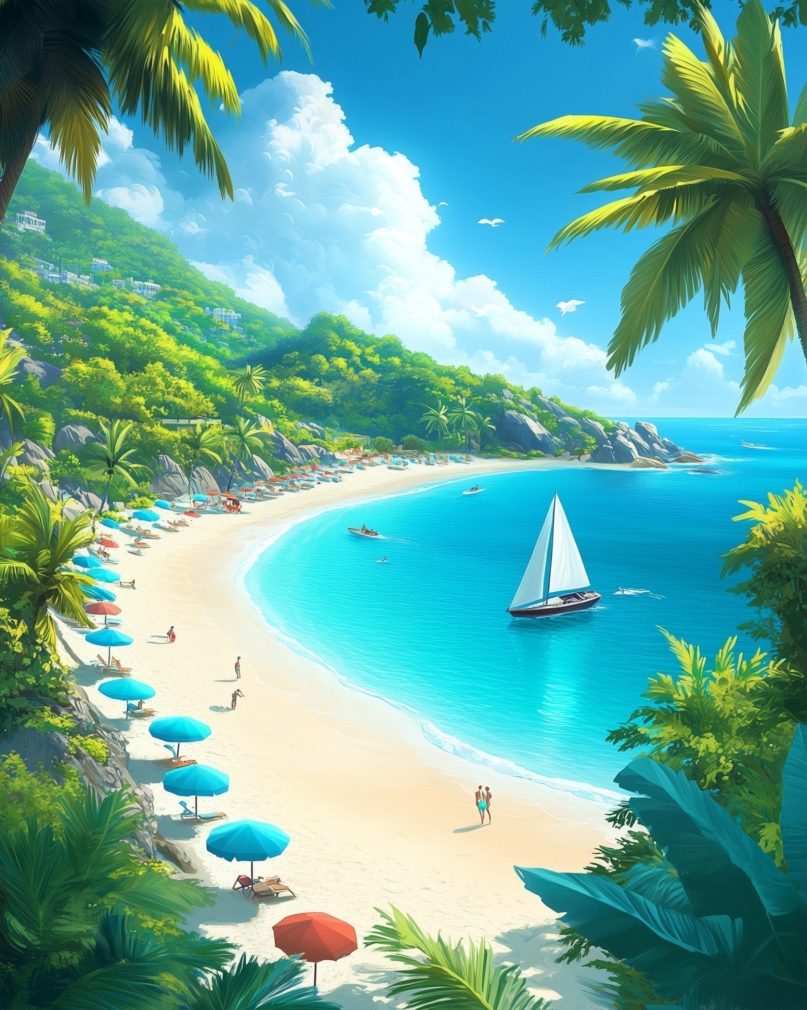 Tropical Beach Escape - Sea Landscape - BestPaintByNumbers - Paint by Numbers Custom Kit