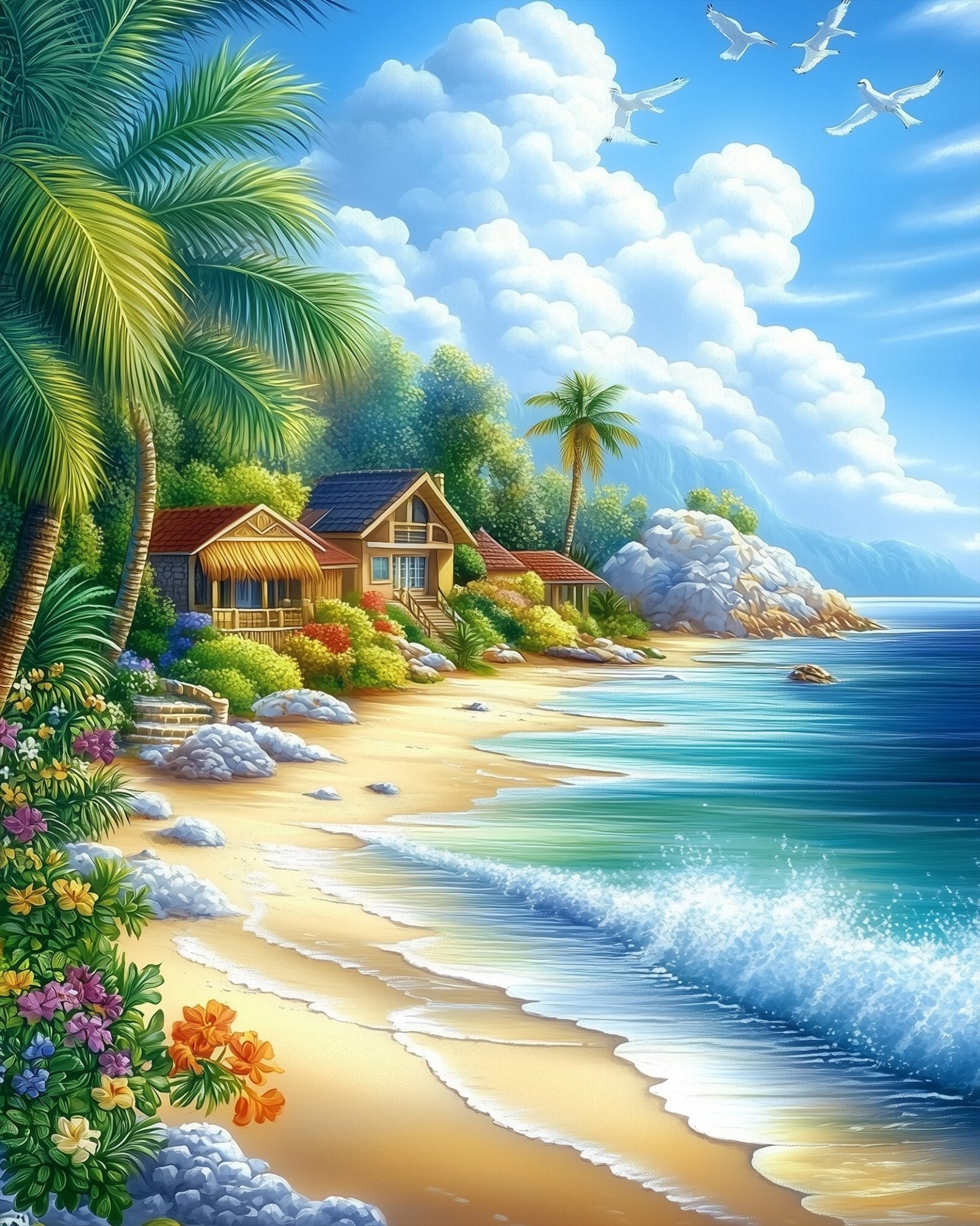 Tropical Beach Retreat - Sea Landscape - BestPaintByNumbers - Paint by Numbers Custom Kit