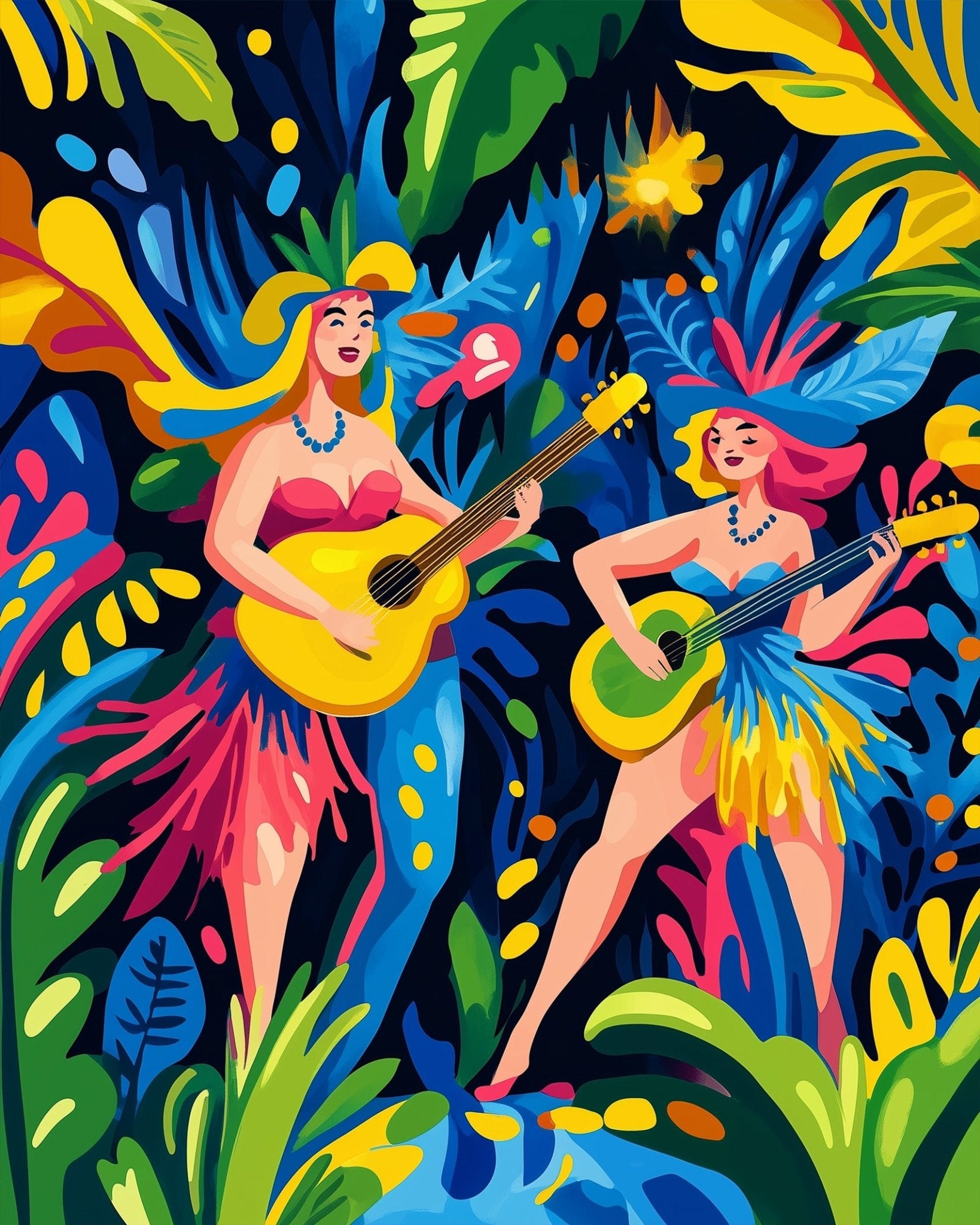 Tropical Guitarists in Paradise - Festival of the world - BestPaintByNumbers - Paint by Numbers Custom Kit