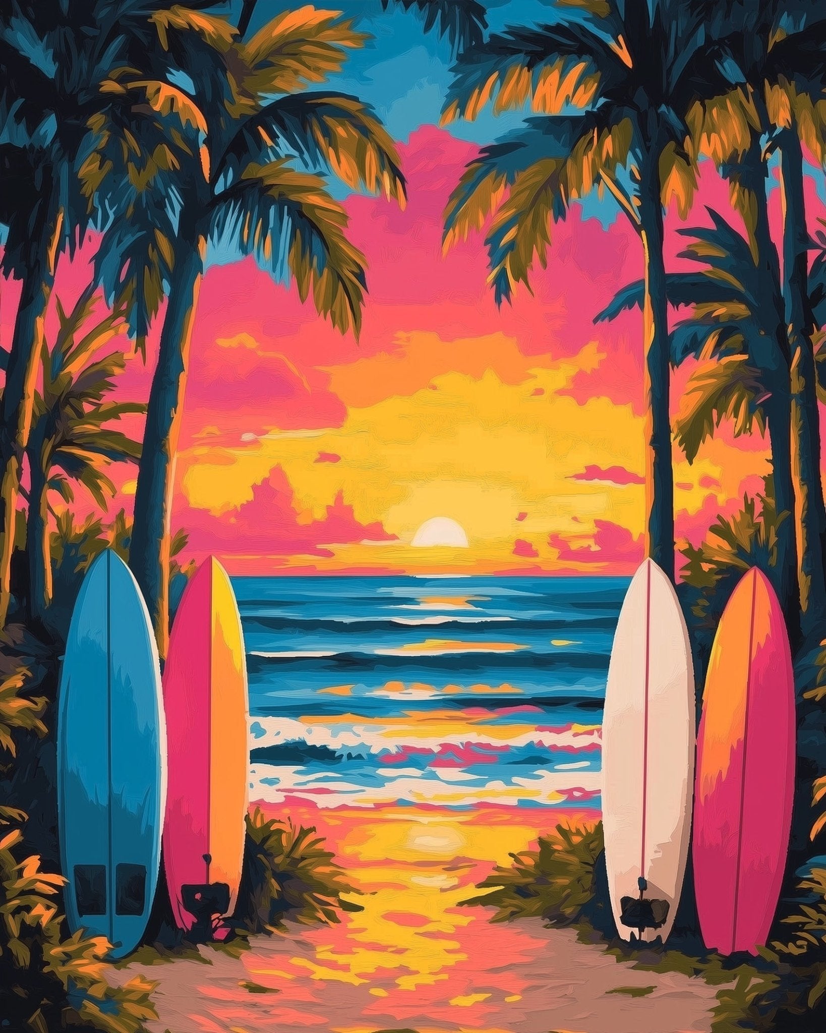 Tropical Sunset Surf - Summer - BestPaintByNumbers - Paint by Numbers Custom Kit