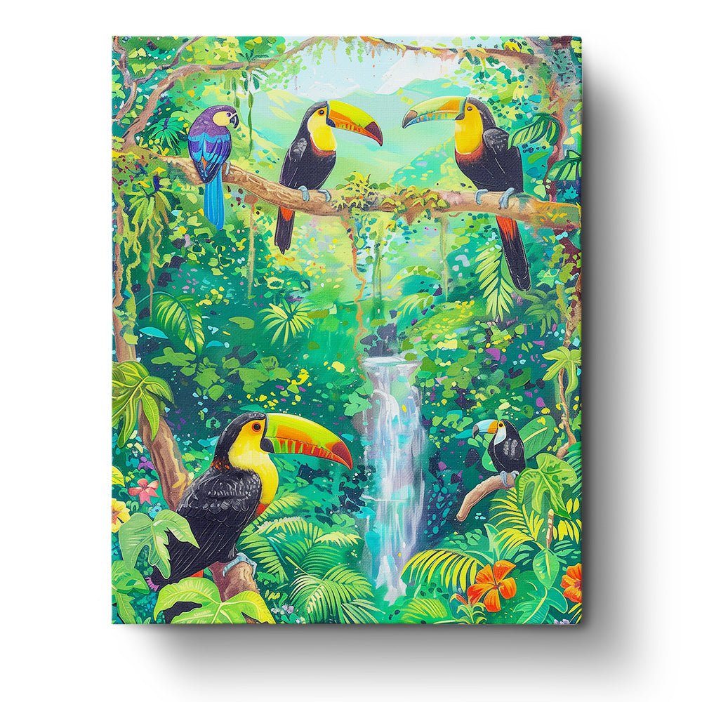 Tropical Toucans and Parrot - BestPaintByNumbers - Paint by Numbers Custom Kit