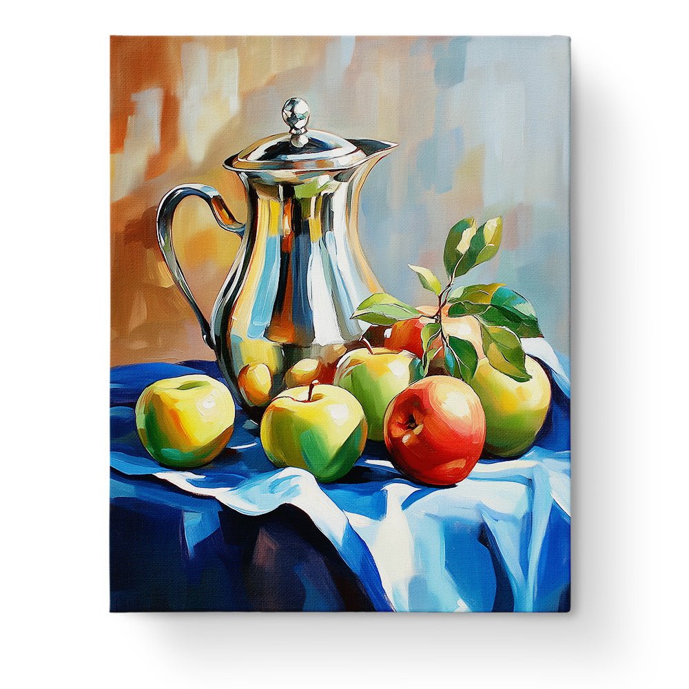 Vibrant Apples and Silver - Still Life - BestPaintByNumbers - Paint by Numbers Custom Kit