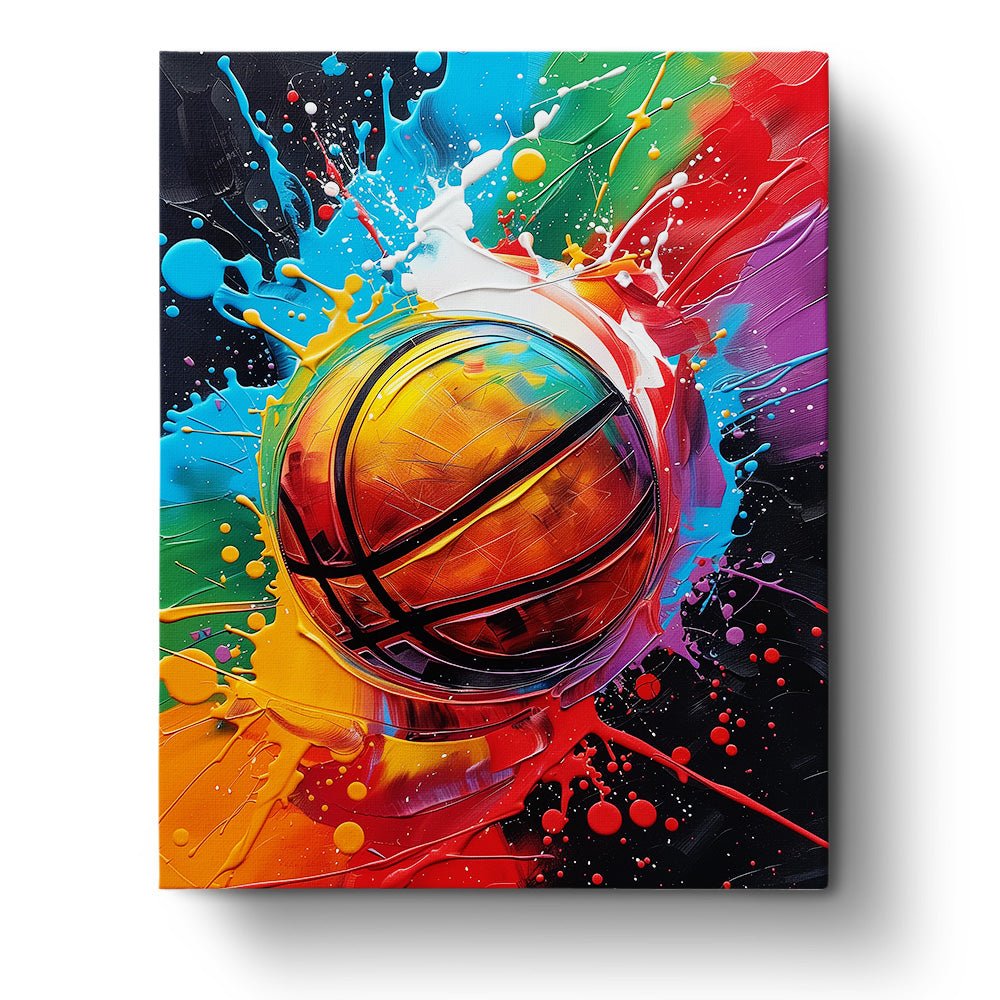 Fixed kit, 24 colors. Dynamic basketball splash with vibrant hues, 16x20in. Perfect for relaxation and creativity.