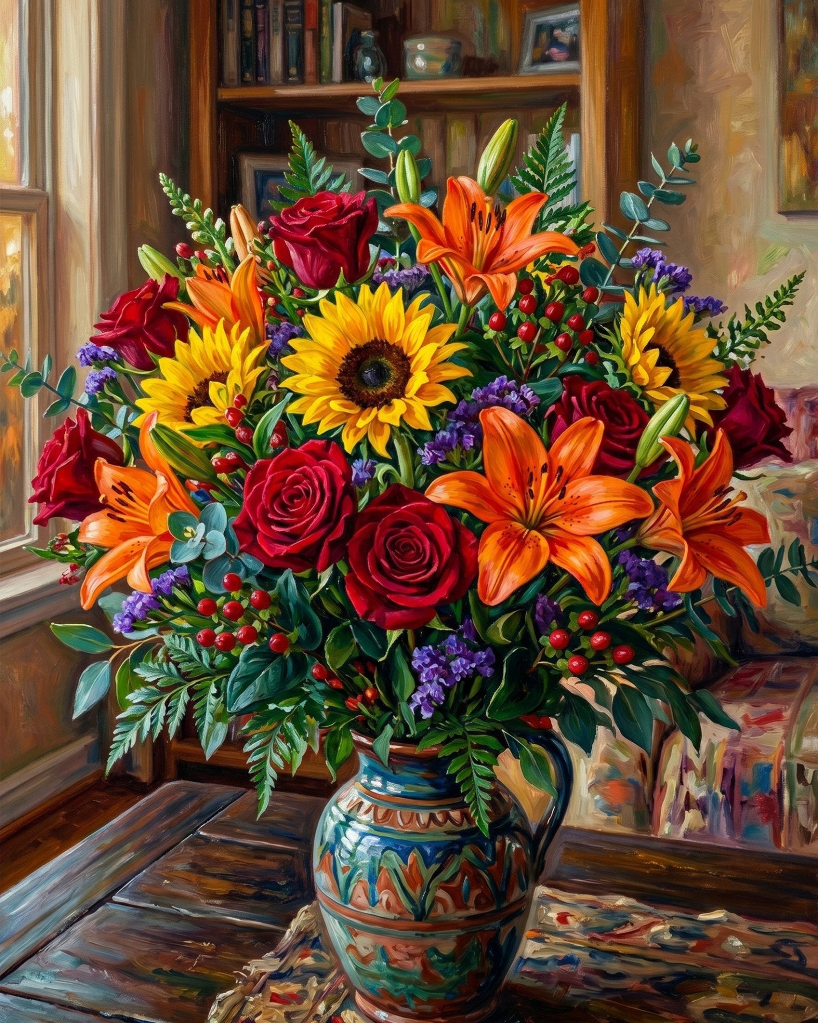 Vibrant Bouquet in Vase - Flowers - BestPaintByNumbers - Paint by Numbers Custom Kit