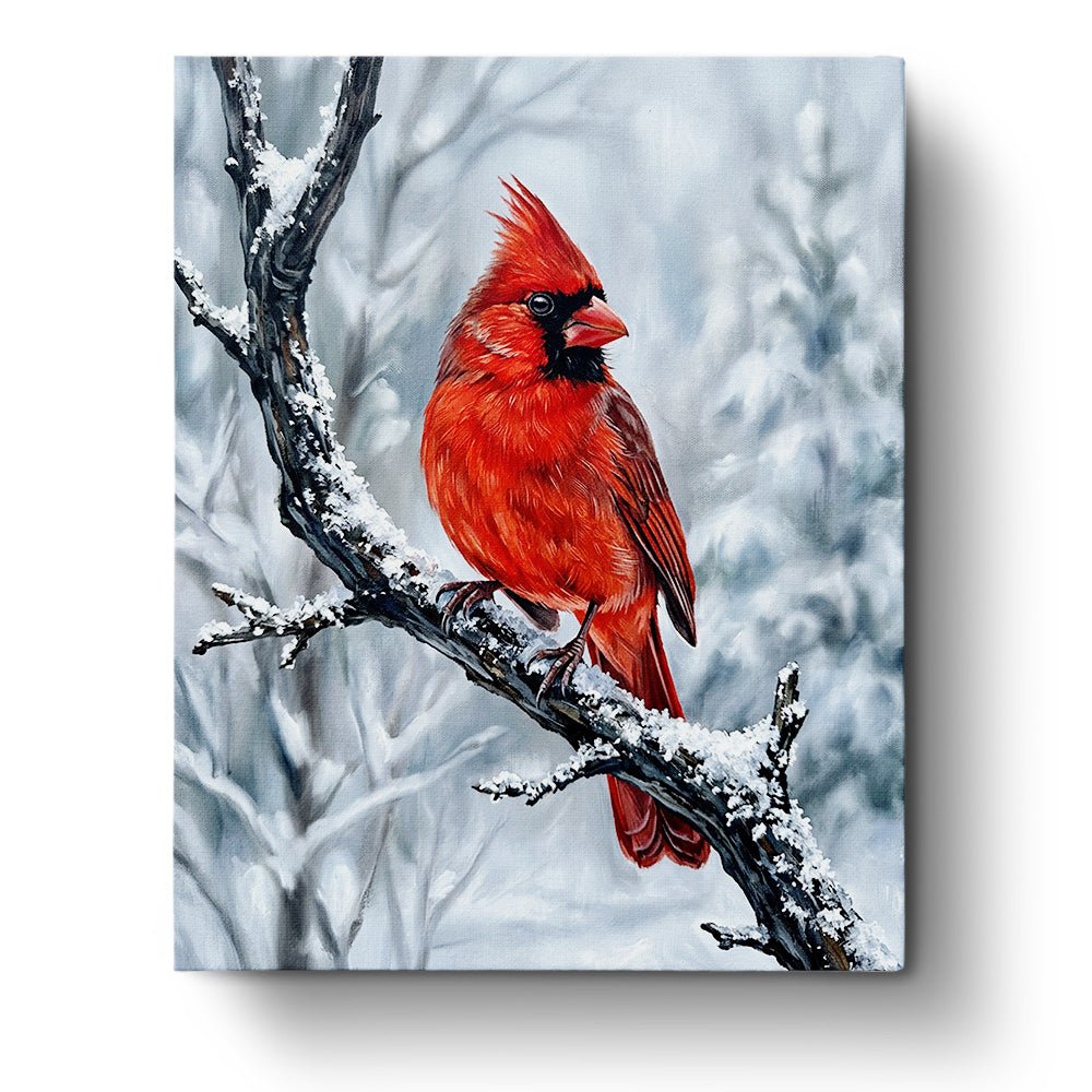 Vibrant Cardinal in Winter - Animals - BestPaintByNumbers - Paint by Numbers Custom Kit