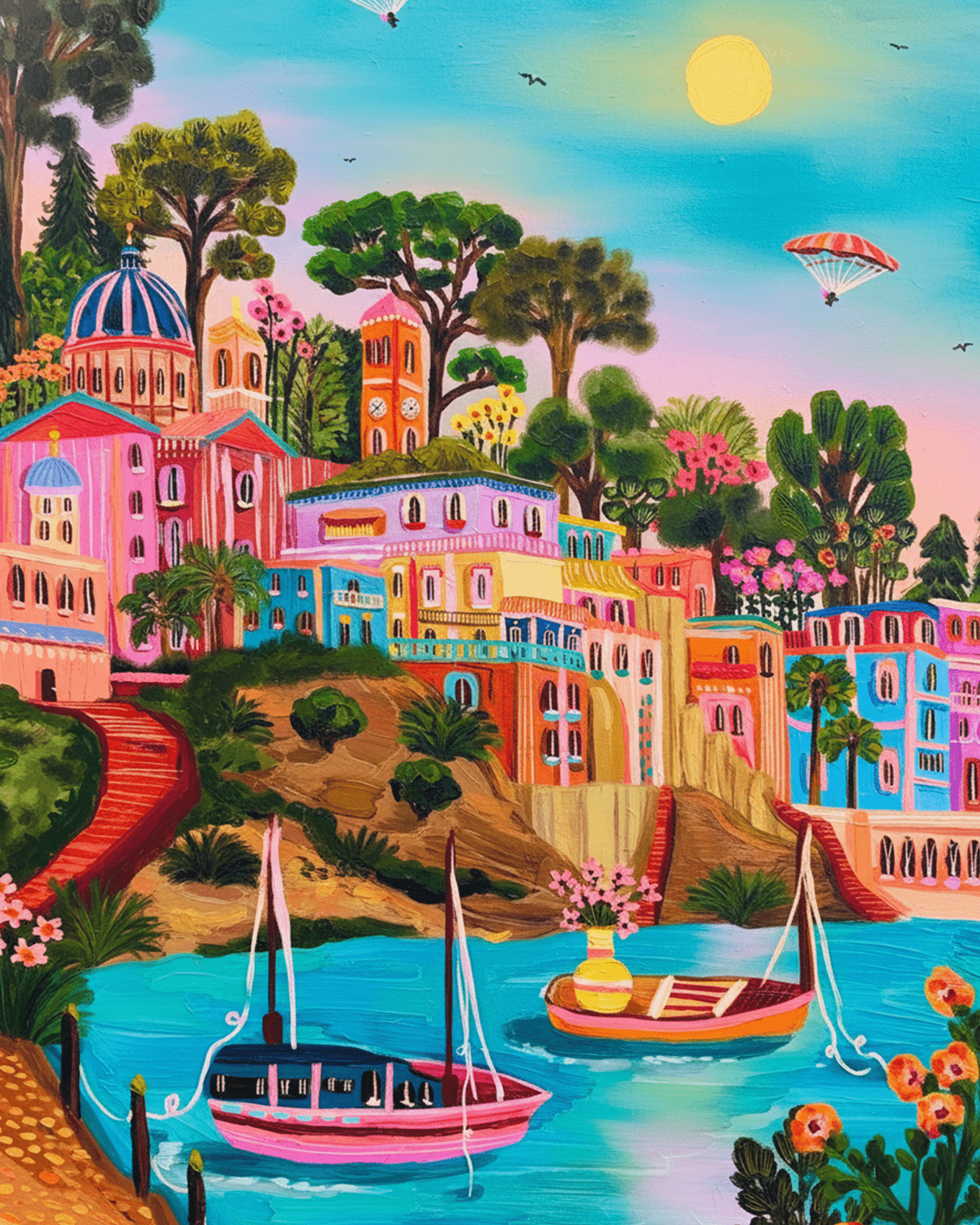 Vibrant Coastal Town - Sea Landscape - BestPaintByNumbers - Paint by Numbers Custom Kit