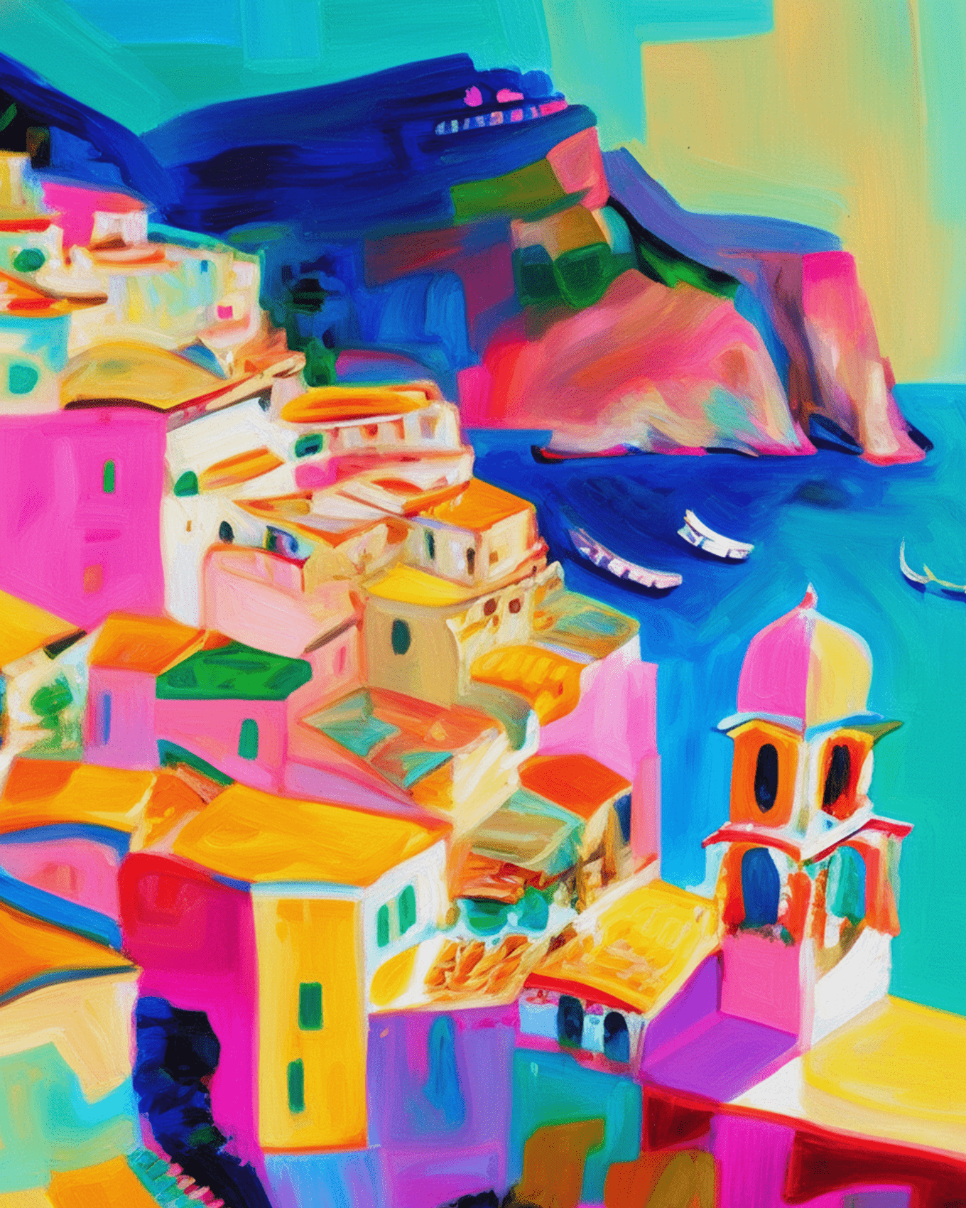 Vibrant Coastal Village - Sea Landscape - BestPaintByNumbers - Paint by Numbers Custom Kit